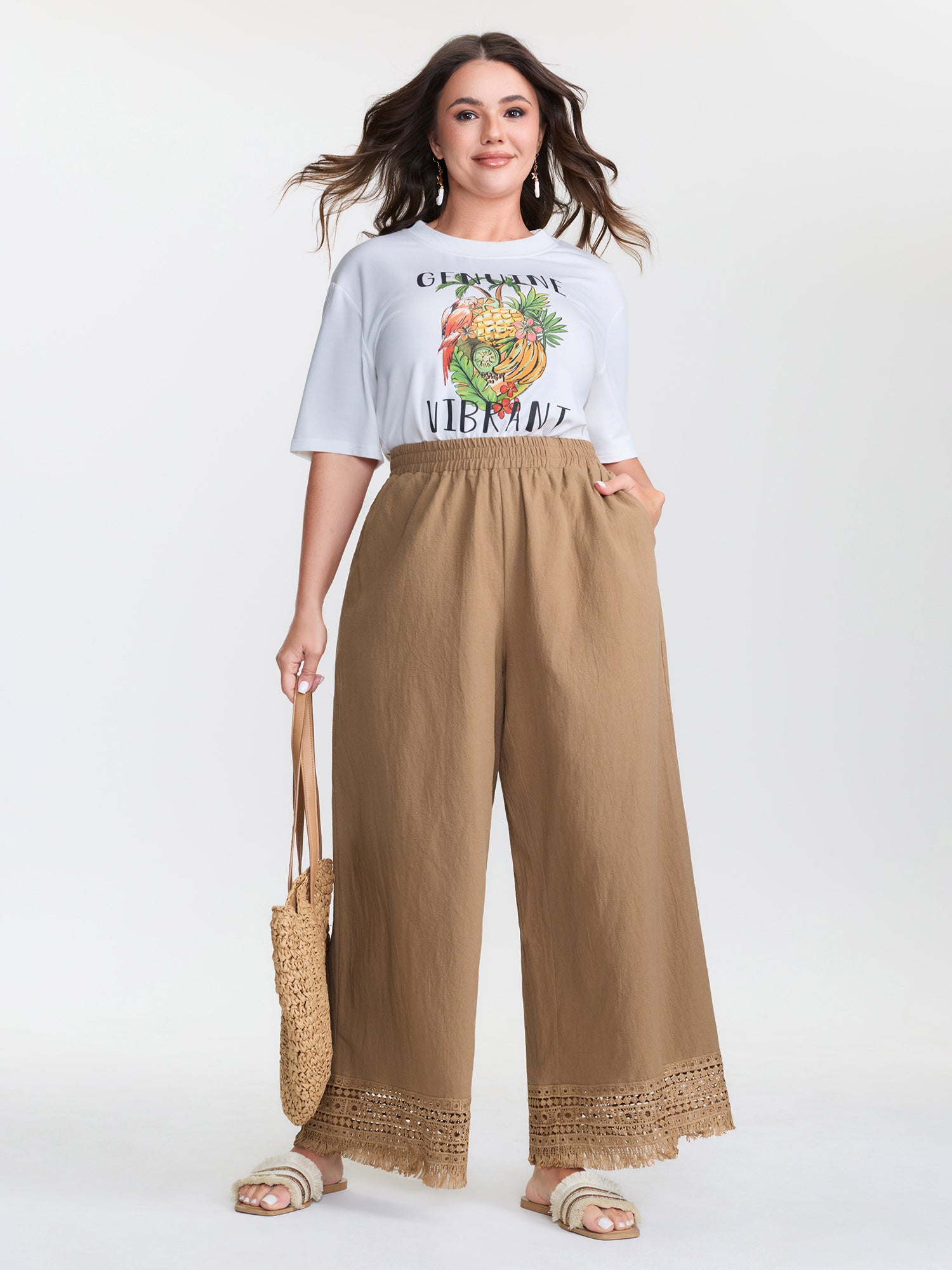 Cotton Pull-On Straight Leg Pants