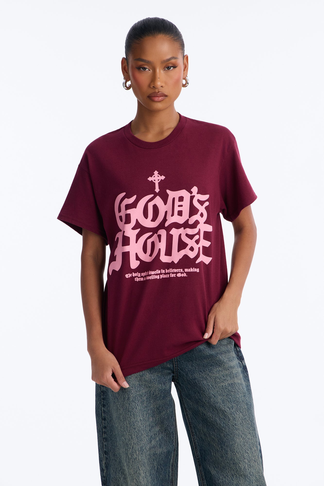This Is Gods House Tee - Burgundy