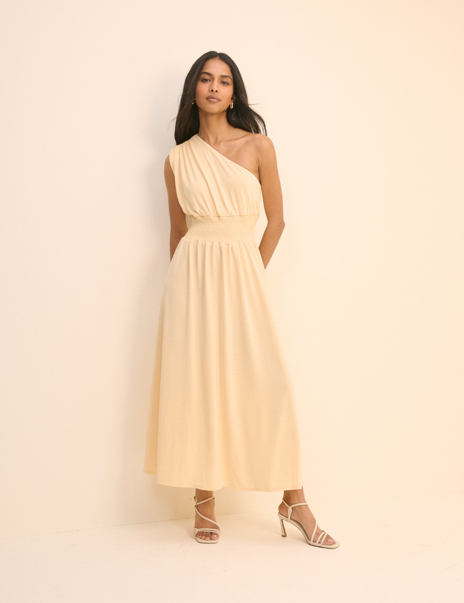 Butter Yellow One Shoulder Lorena Jersey Midi Dress