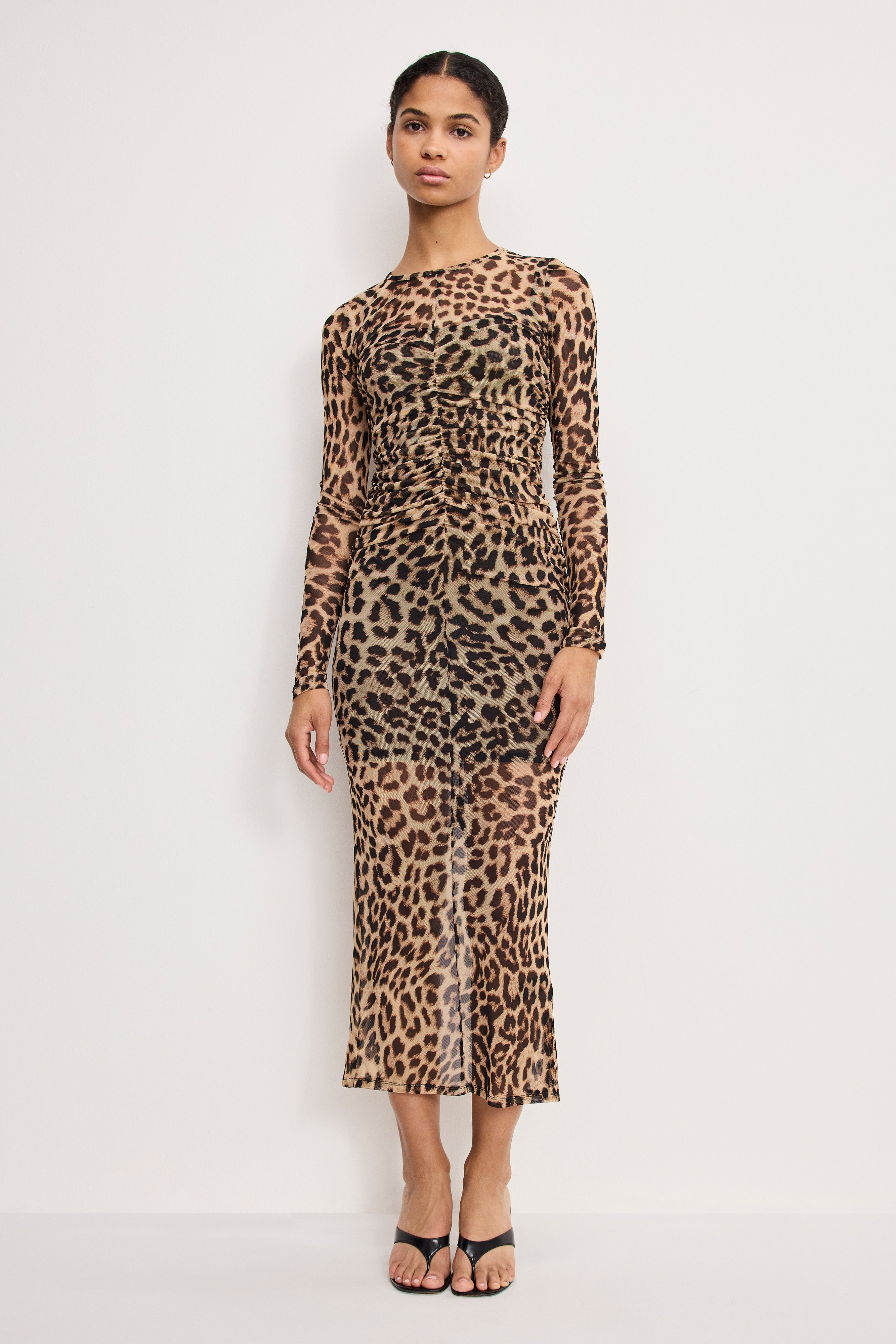 MESH RUCHED MAXI DRESS | LUCKY LEOPARD001