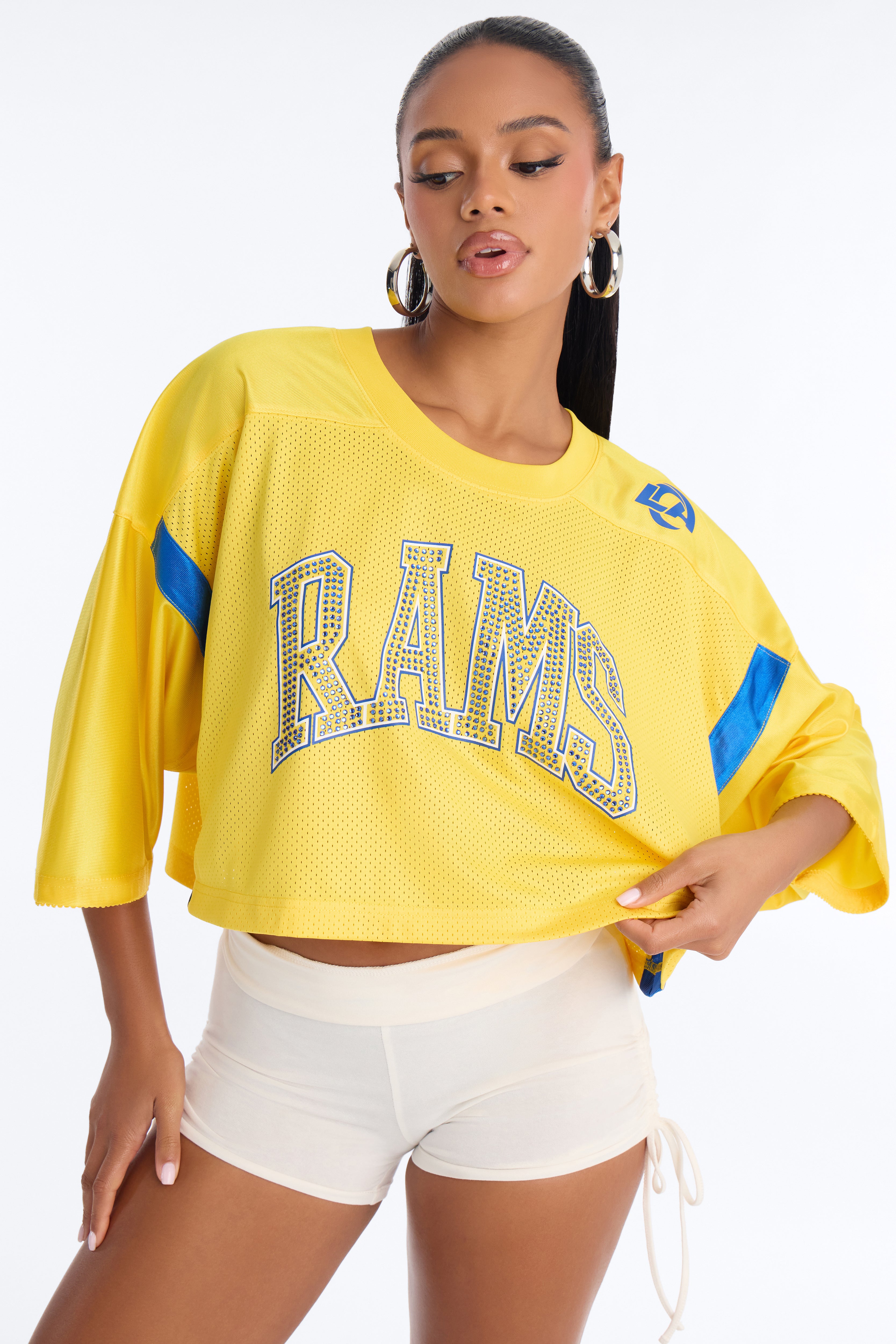 NFL Rams Rhinestone Cropped Top - Yellow
