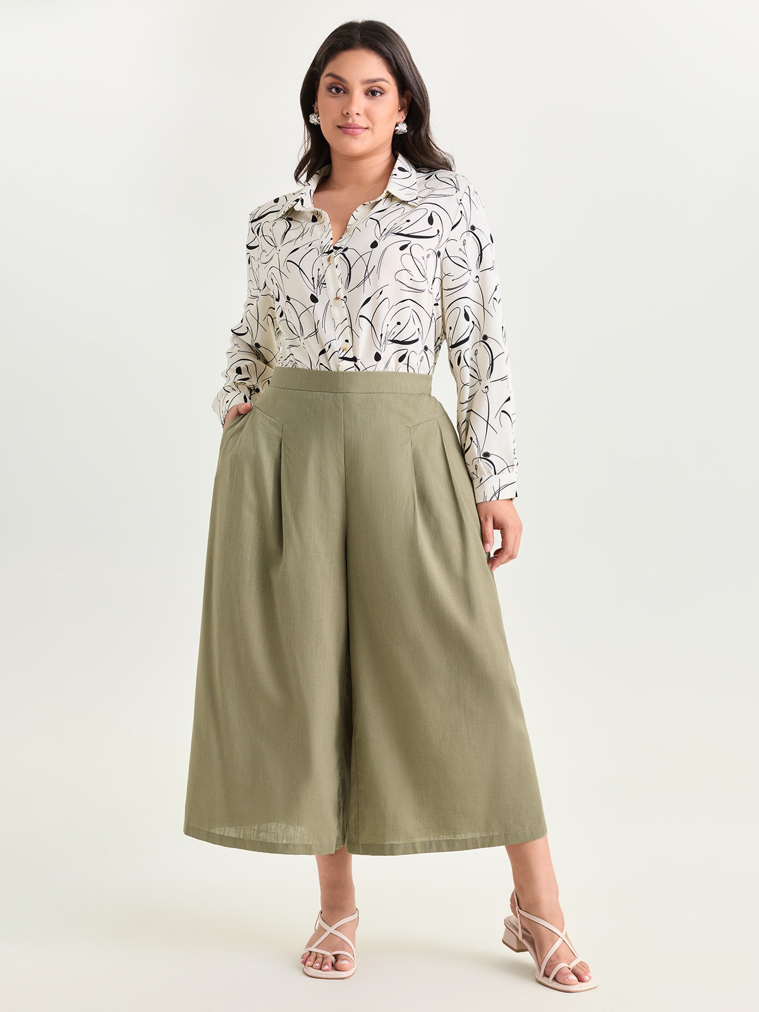 Cotton Linen Textured Wide Leg Pants