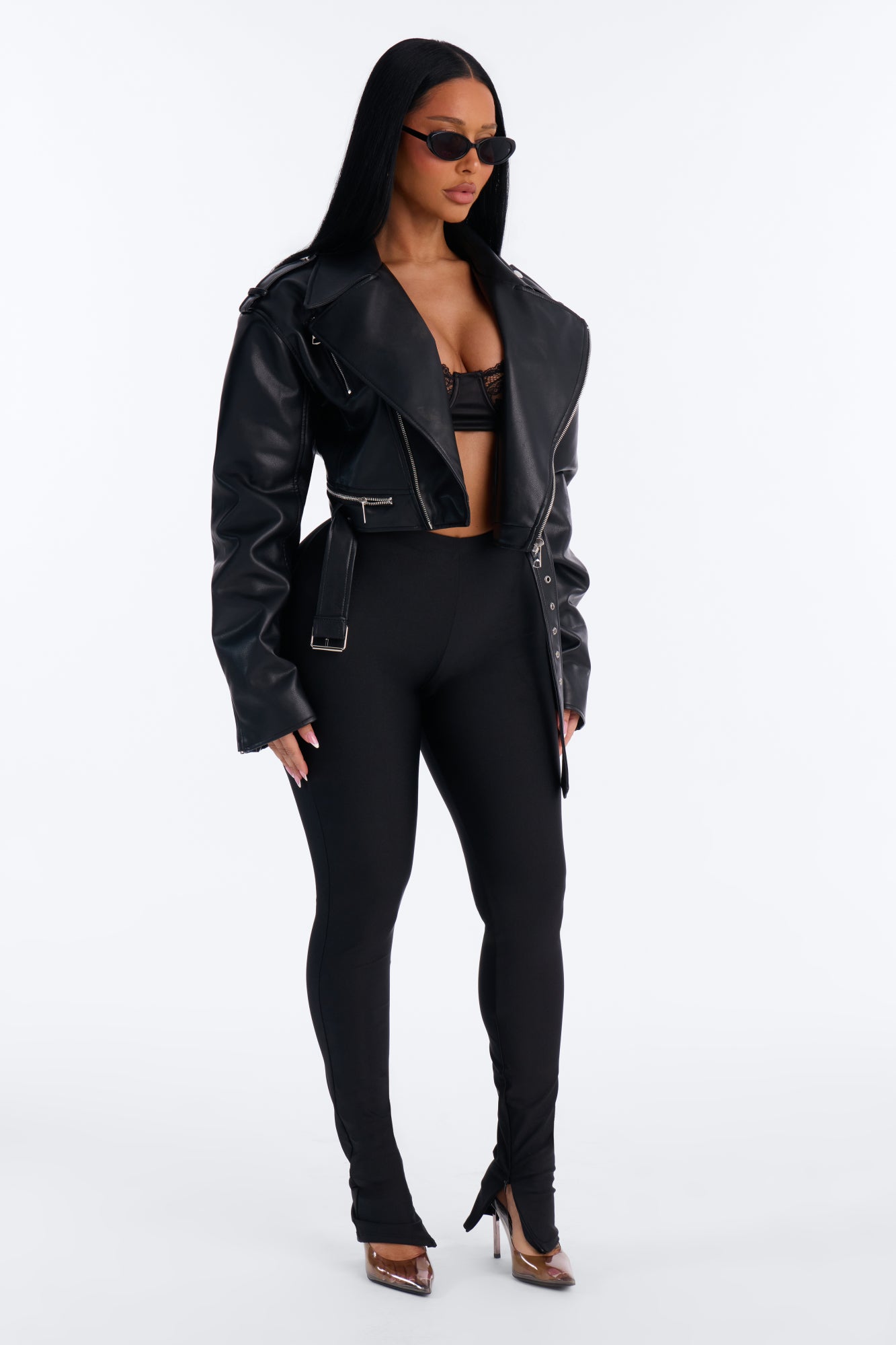 Primavera Split Hem Full Length Tricot Leggings - Black