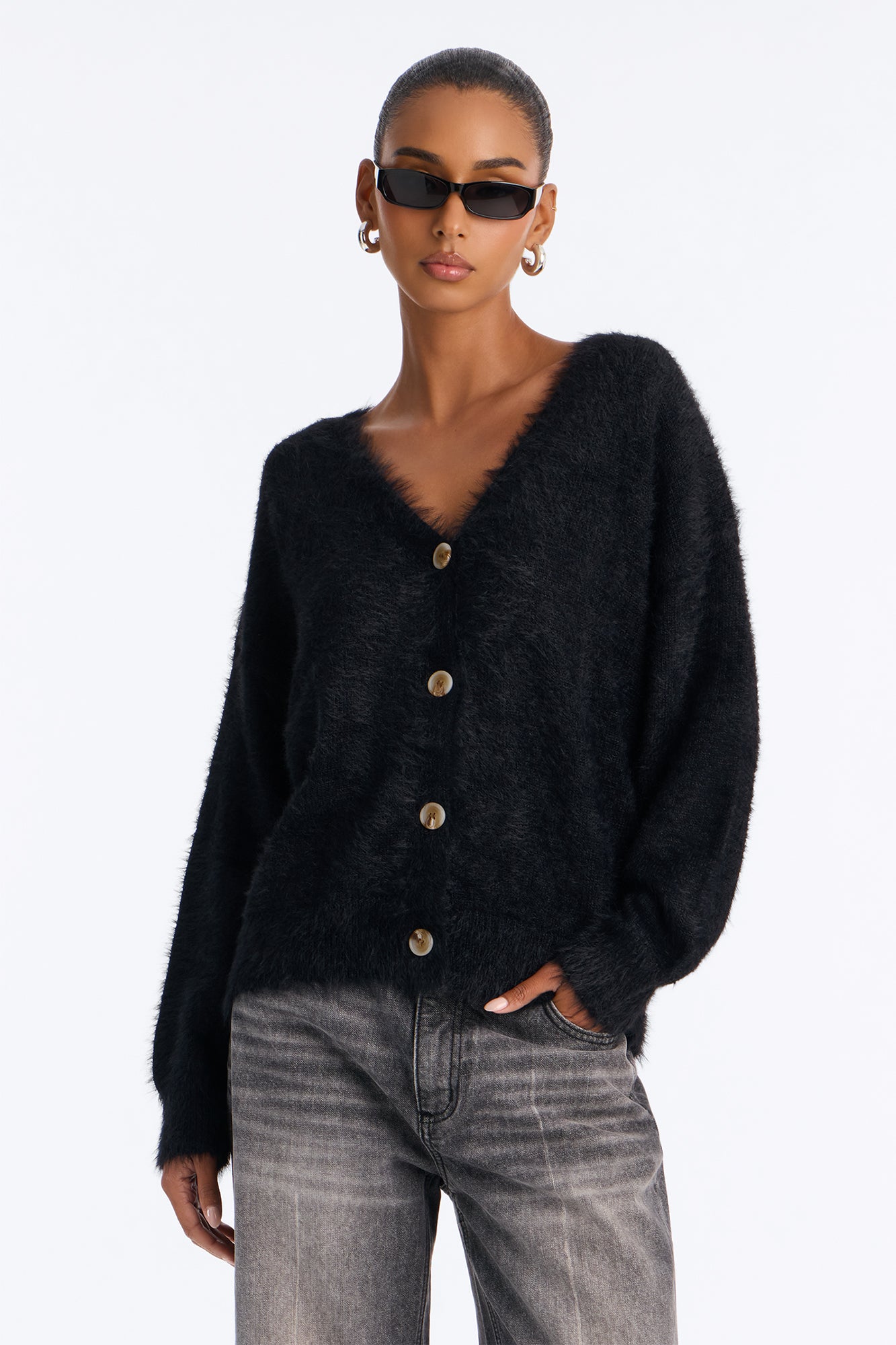 Woodland Fuzzy Cardigan - Black