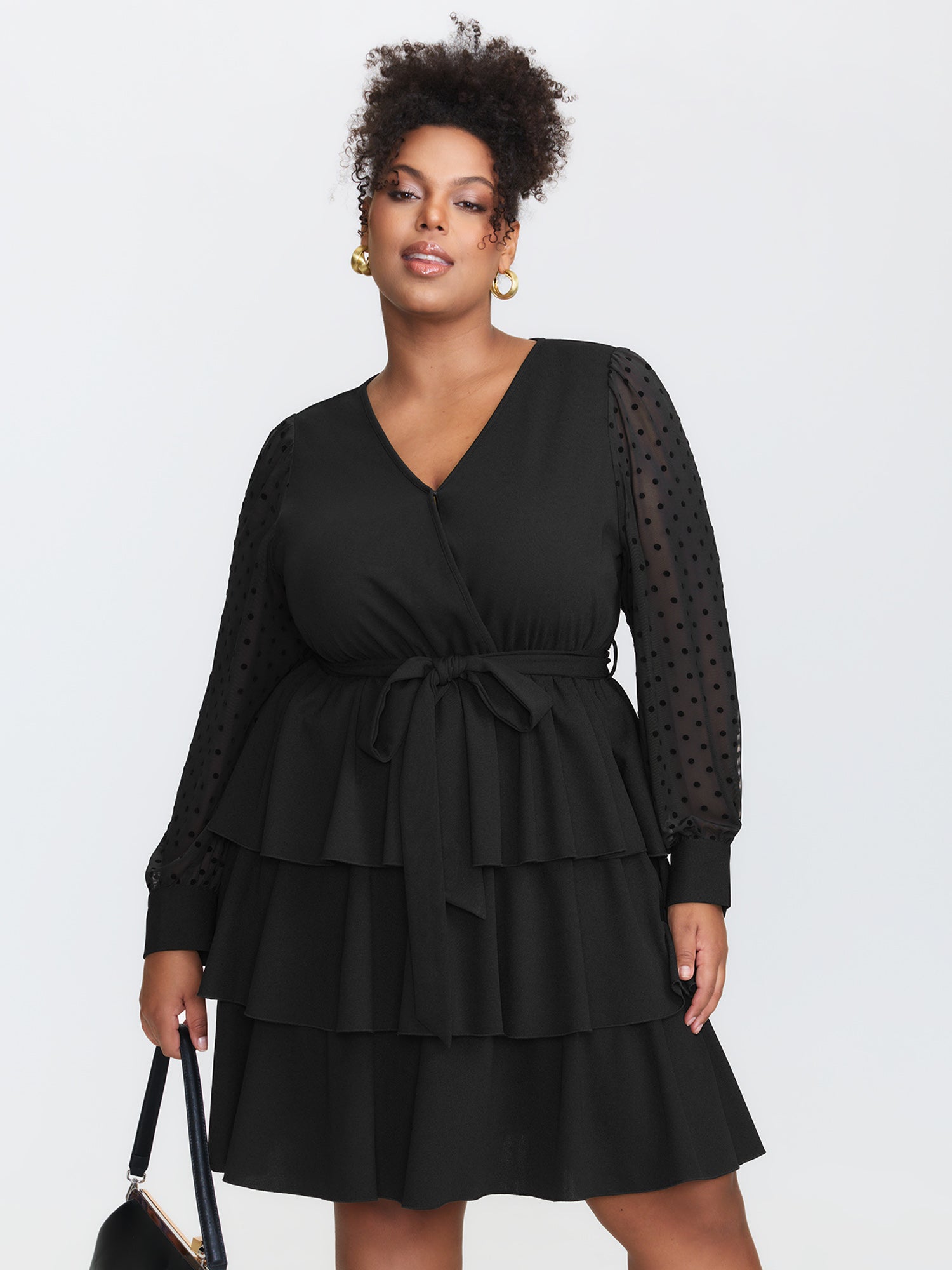 Layered Wrap Neckline Belted Midi Dress