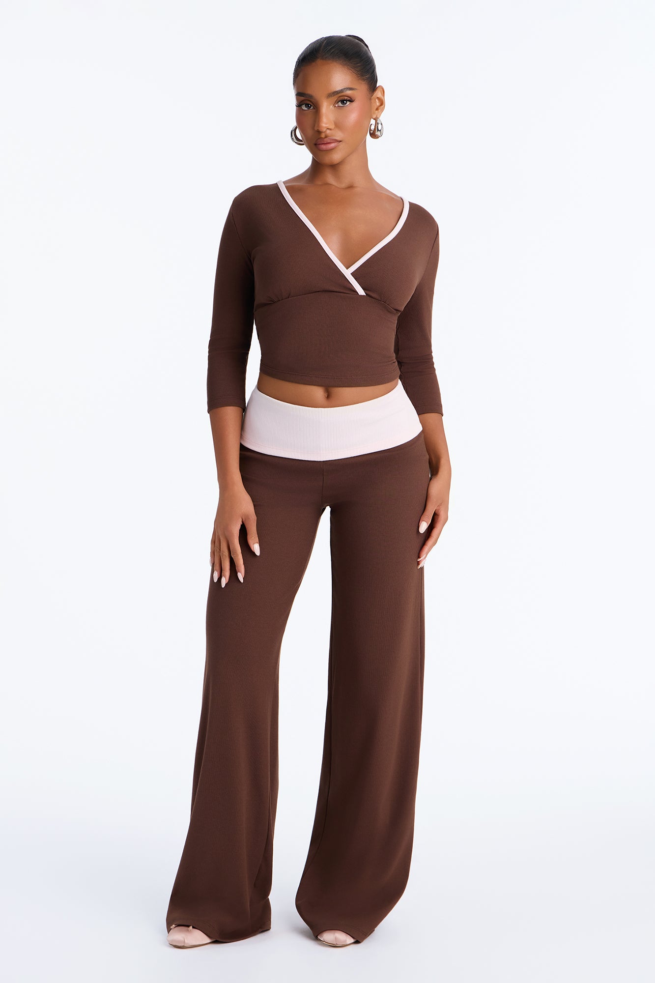 Susana Foldover Waist Pant Set - Chocolate