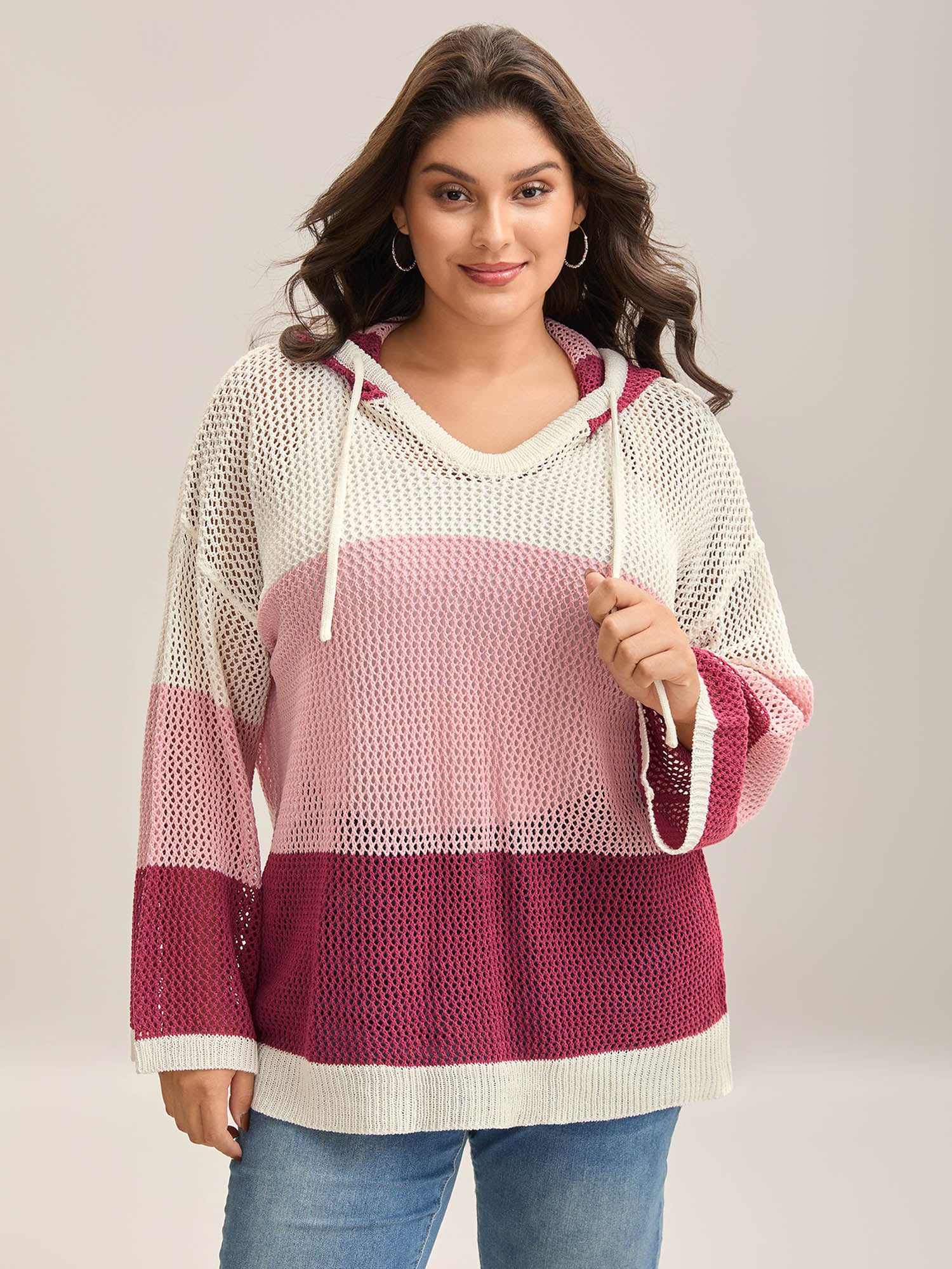 Color Contrast Hooded Cut-Out Pullover