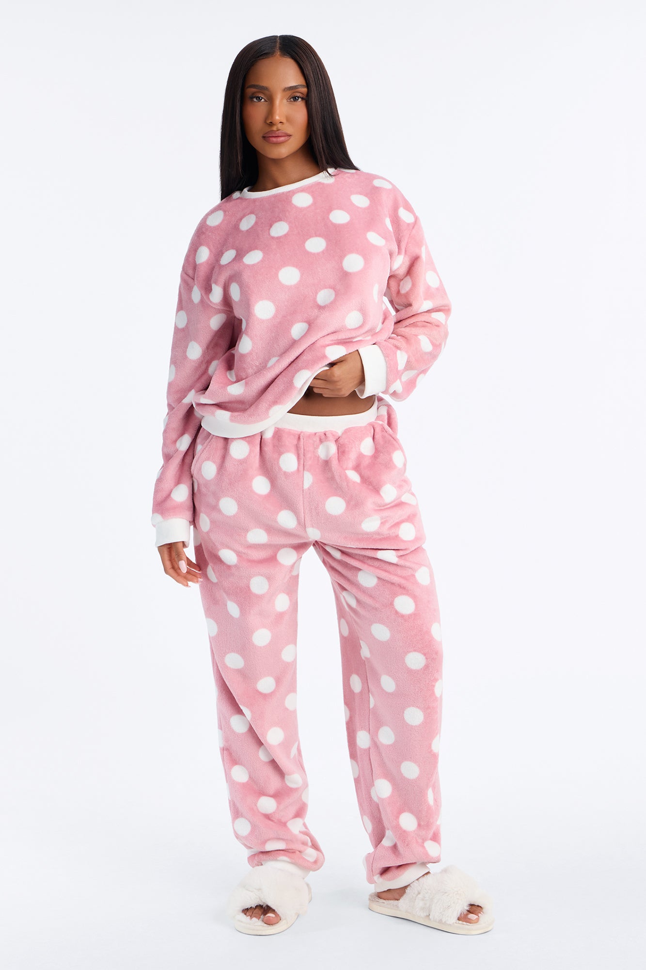 Pretty In Polka Dots Plush PJ Jogger Pant Set - Pink