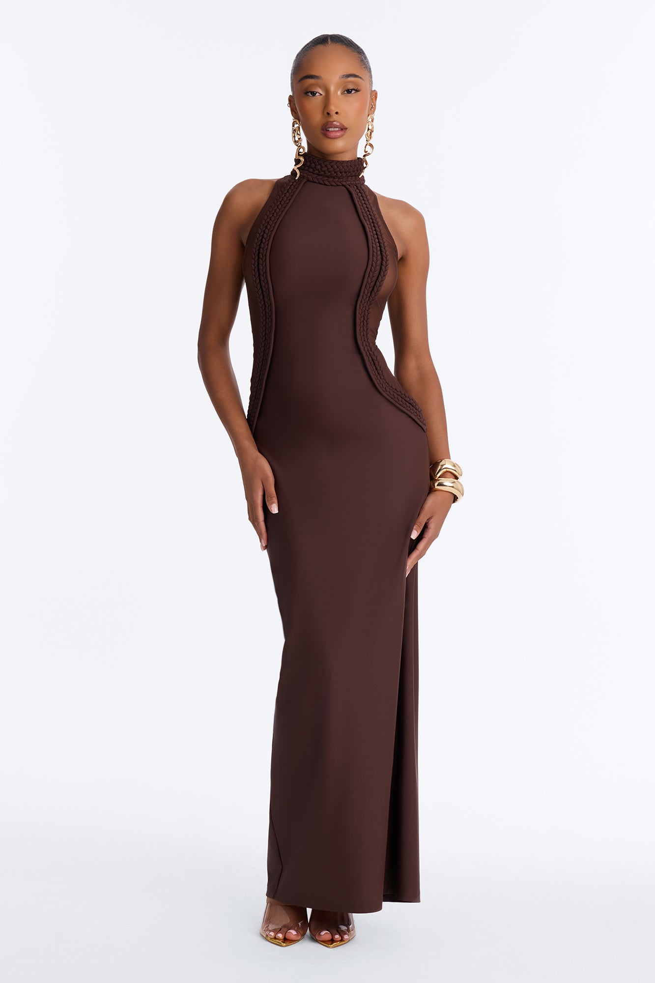 Leanne Semi Sheer Sleeveless Maxi Dress - Brown