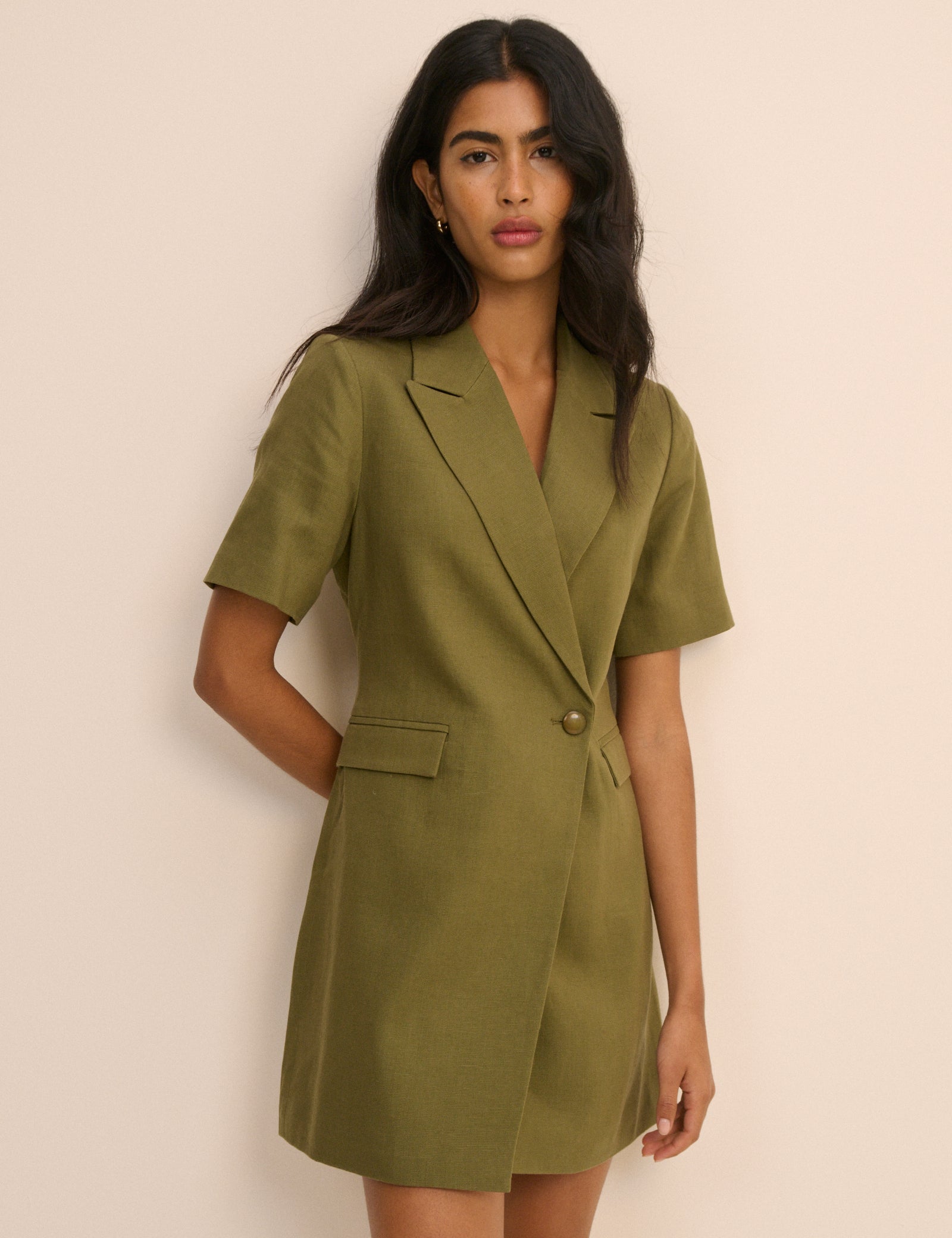 Khaki Tailored Asymmetric Mini Dress