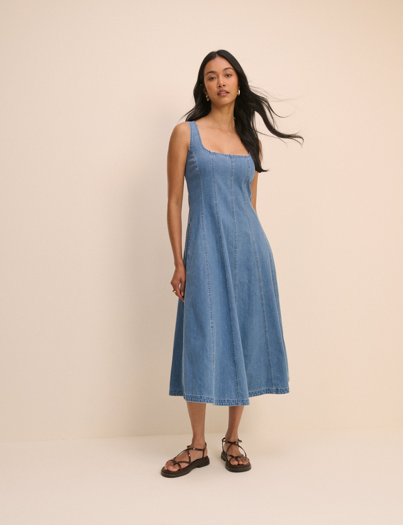 Mid Wash Denim Rowe Midi Dress