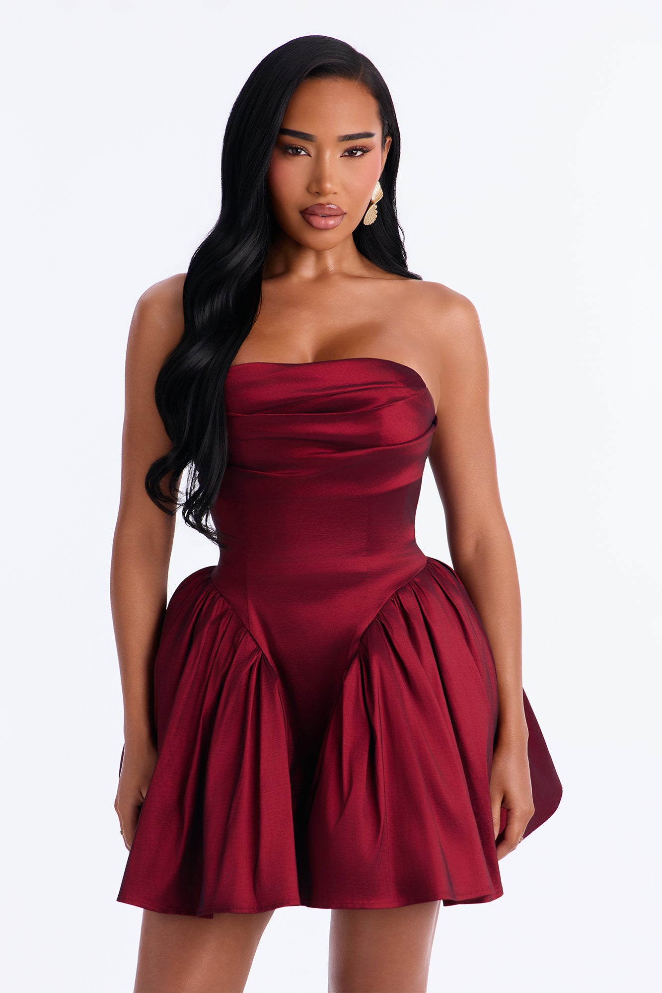 Alora Strapless Taffeta Mini Dress - Wine