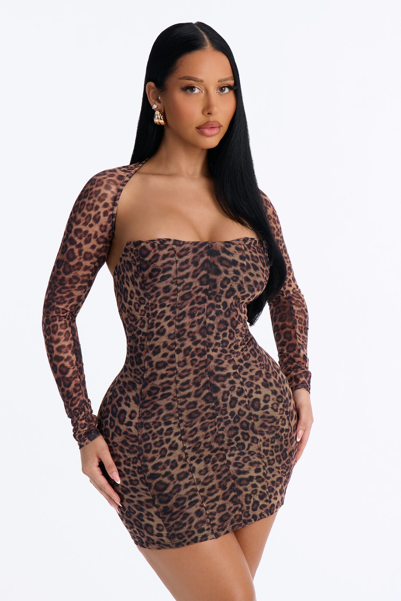 Leona Mesh Mini Dress Set - Brown/combo