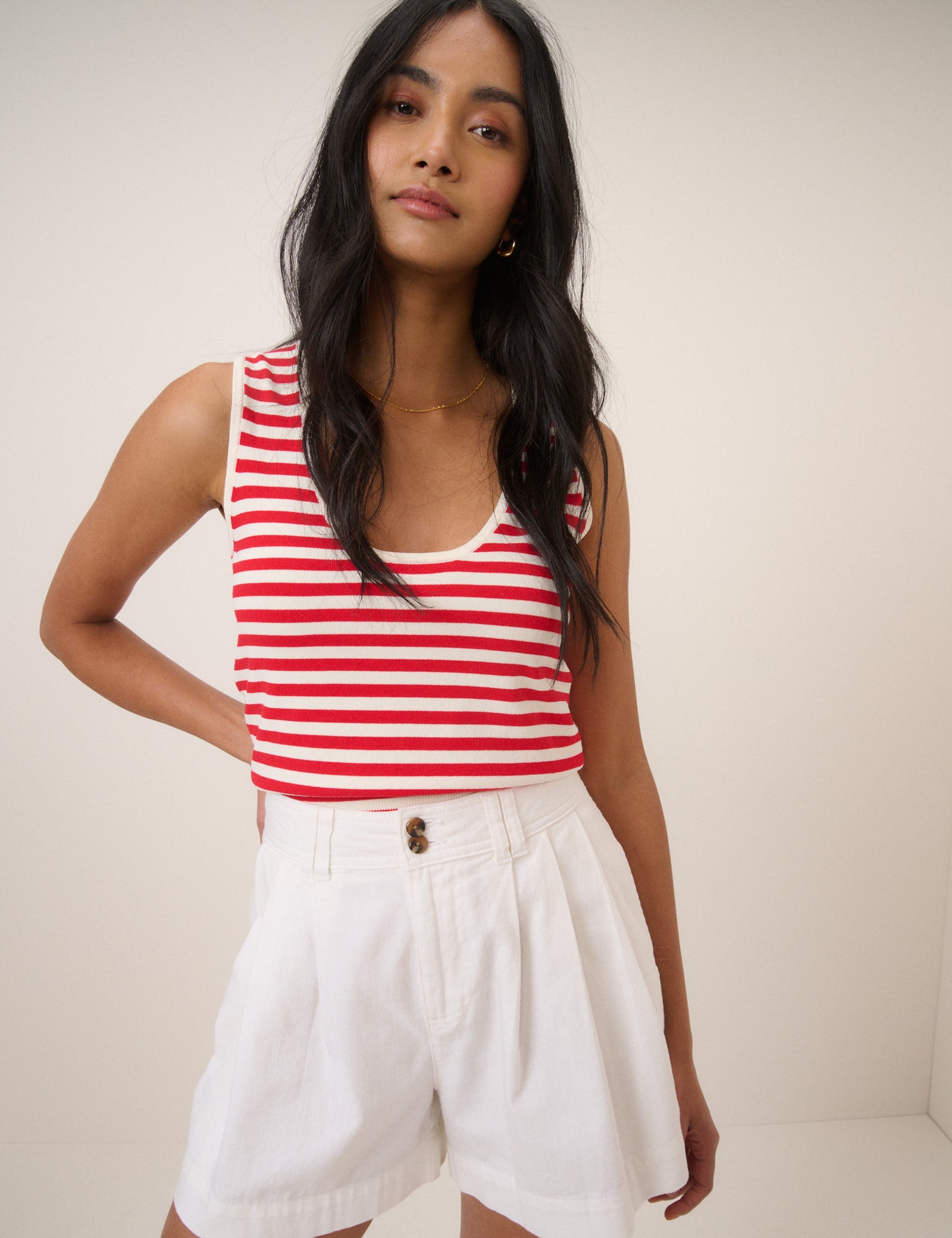Red Striped Ribbed Vest