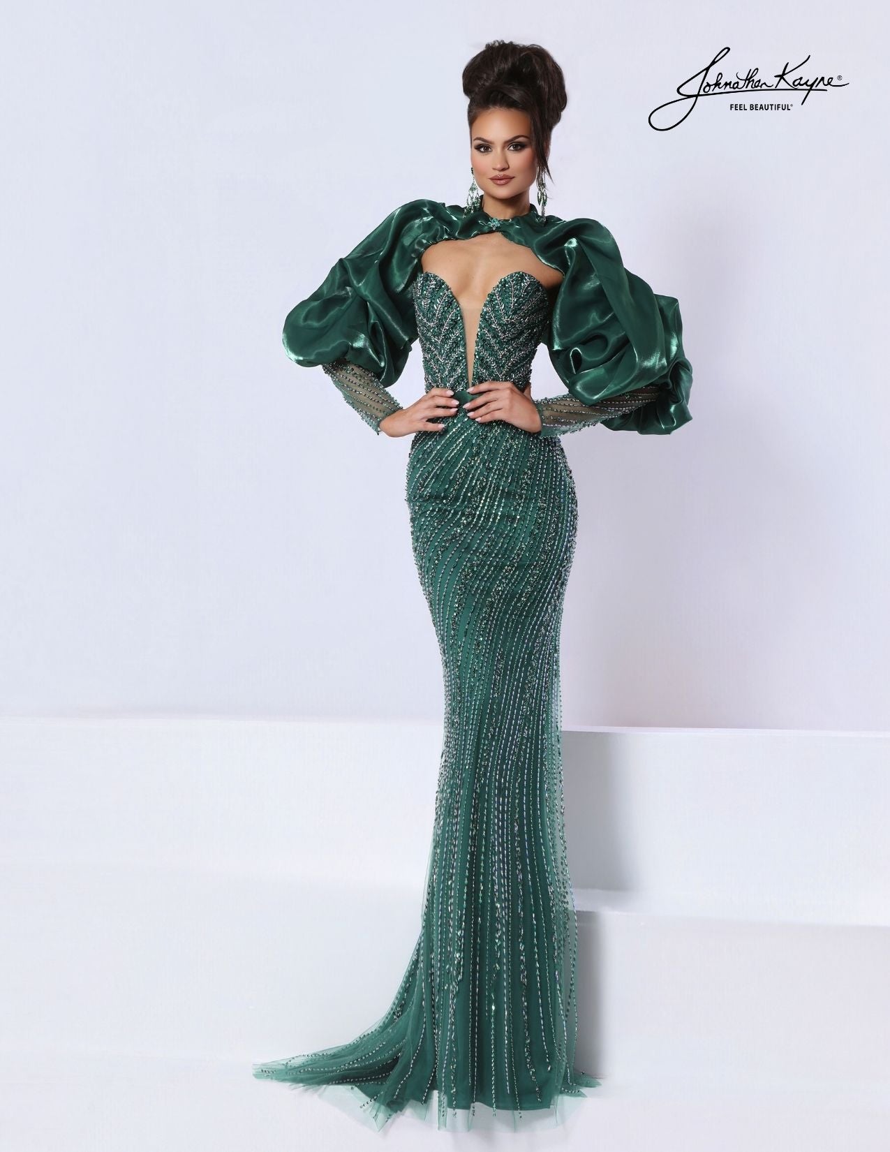 Johnathan Kayne 3378 Plunging Sweetheart Crystal Dress