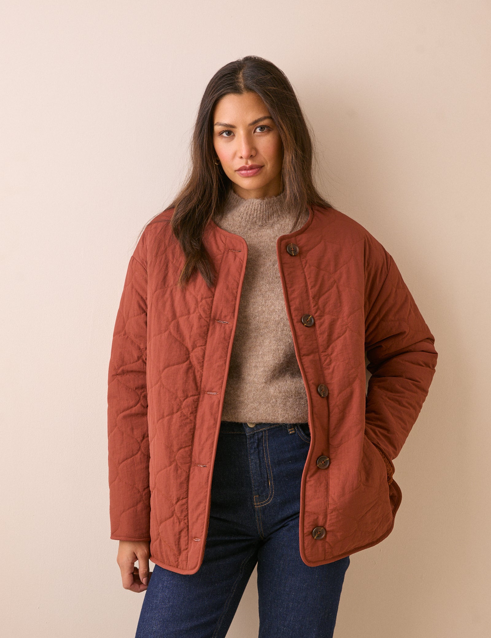 Orange Quilted Reservable Borg Jacket