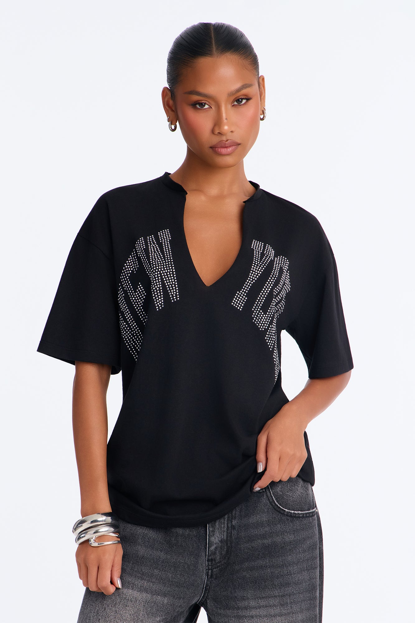 New York Girl Rhinestone T-Shirt - Black