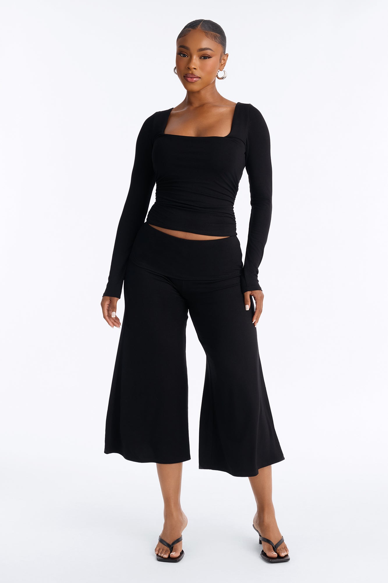 Avery Long Sleeve Gaucho Pant Set - Black