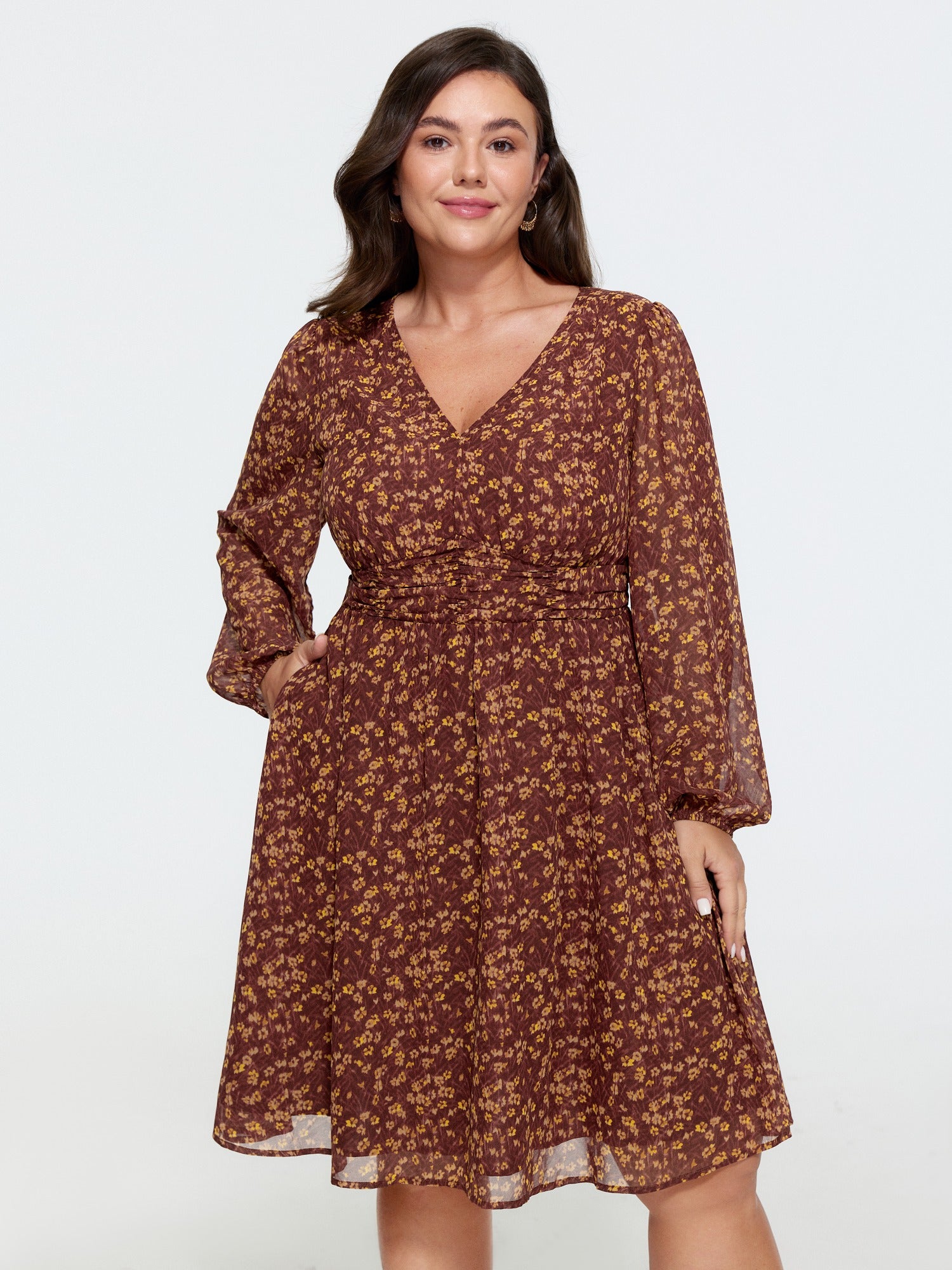 Ditsy Floral Print V Neck Chiffon Mini Dress