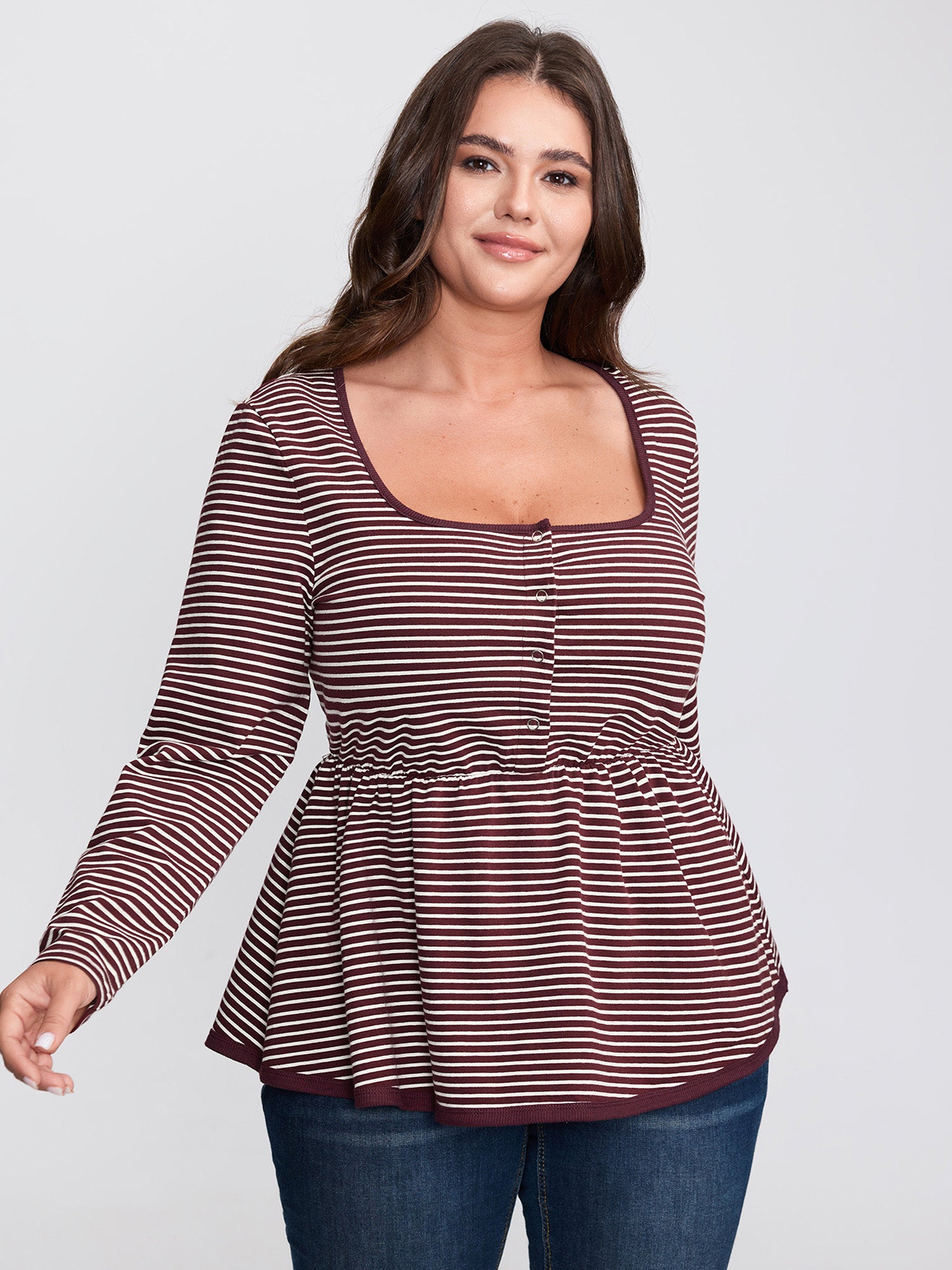 Stripe Scoop Neck Cinched-Waist T-Shirt