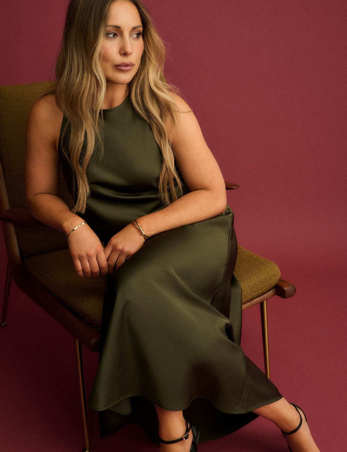 Olive Green Satin Sleeveless Top