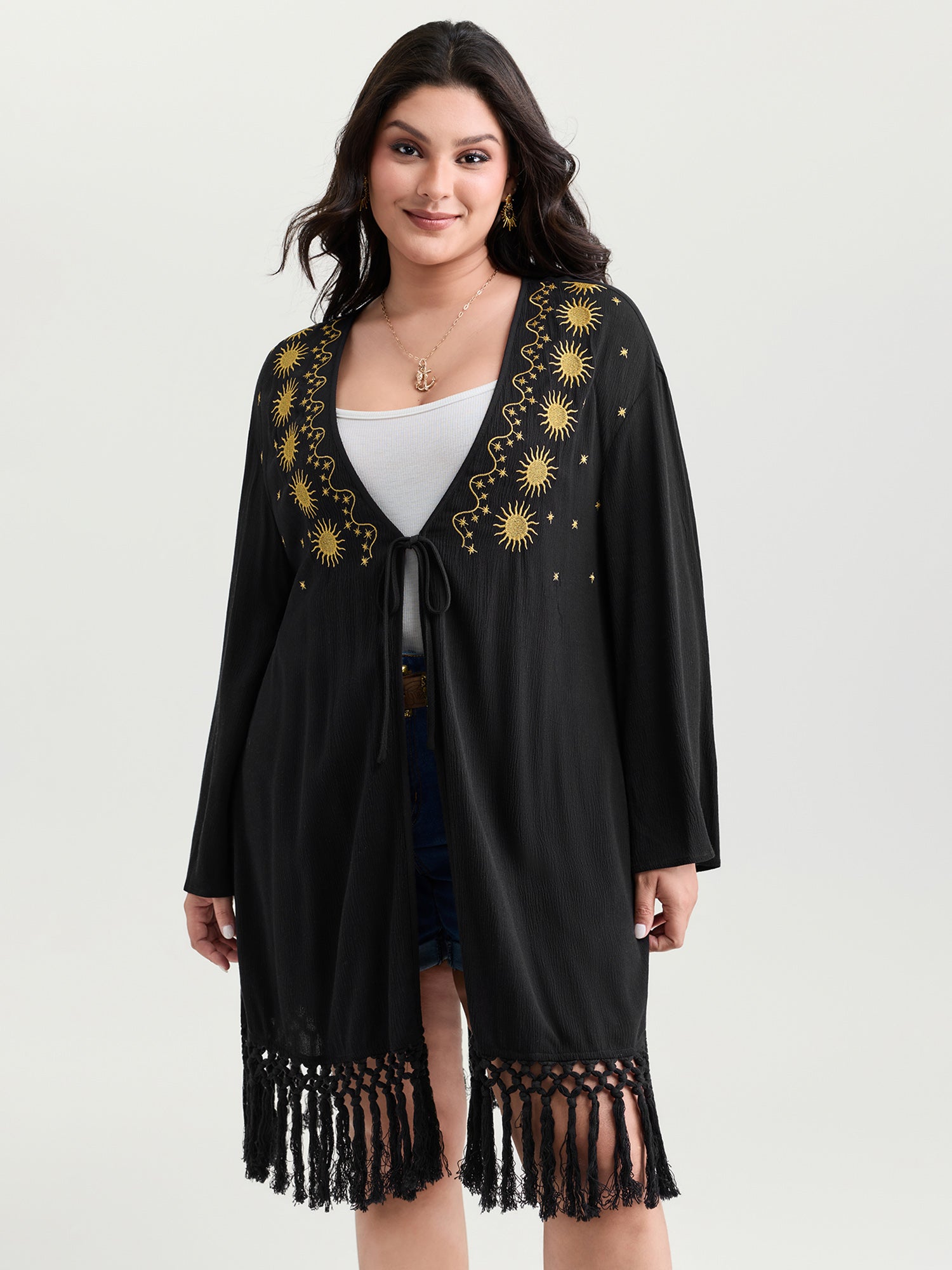 Celestial Embroidered Tassel Hem Kimono