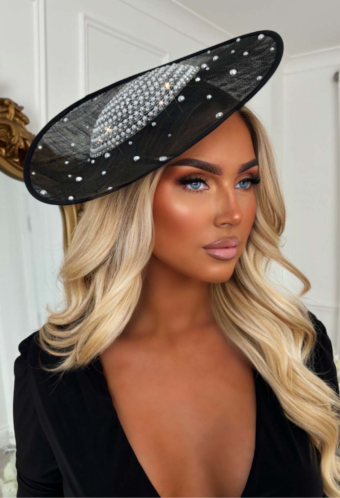 Race For Glam Black Pearl Detail Fascinator