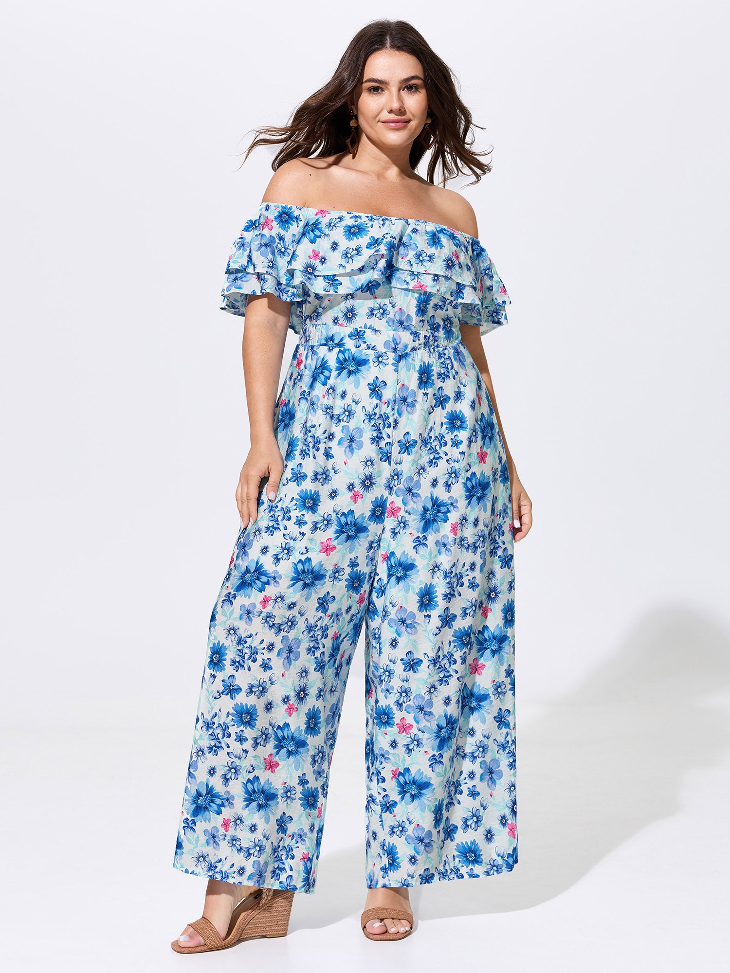 Supersoft Floral Print Off-Shoulder Breezy Jumpsuit