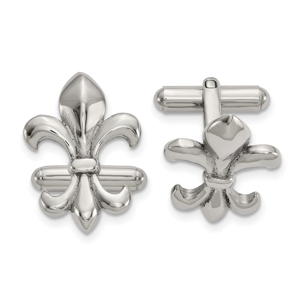Stainless Steel Polished Fleur de Lis Cuff Links, 17 x 23mm