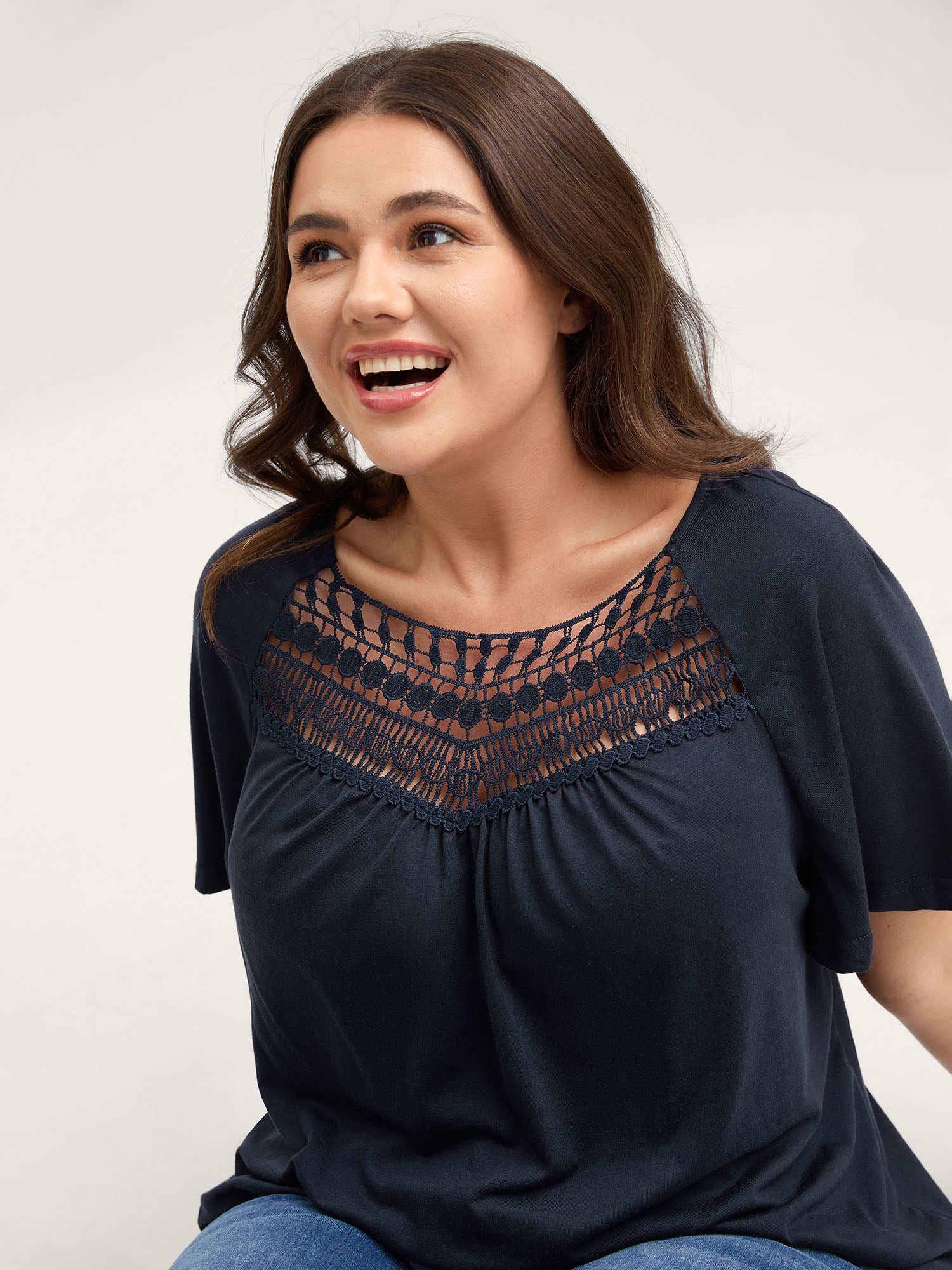Supersoft Neckline Sheer Lace Neck T-Shirt