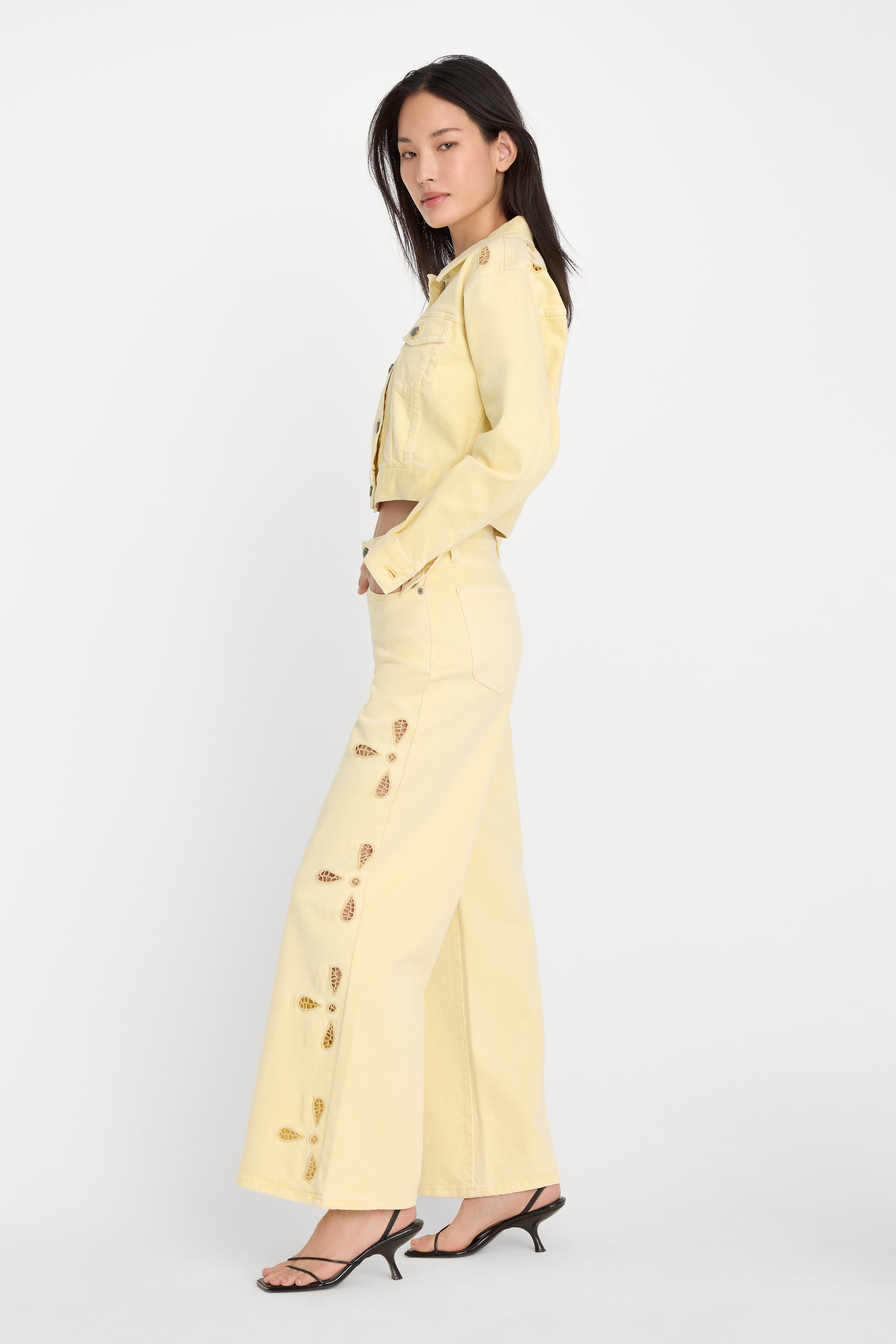 GOOD WAIST PALAZZO ANKLE EMBROIDERED JEANS | ANISE YELLOW