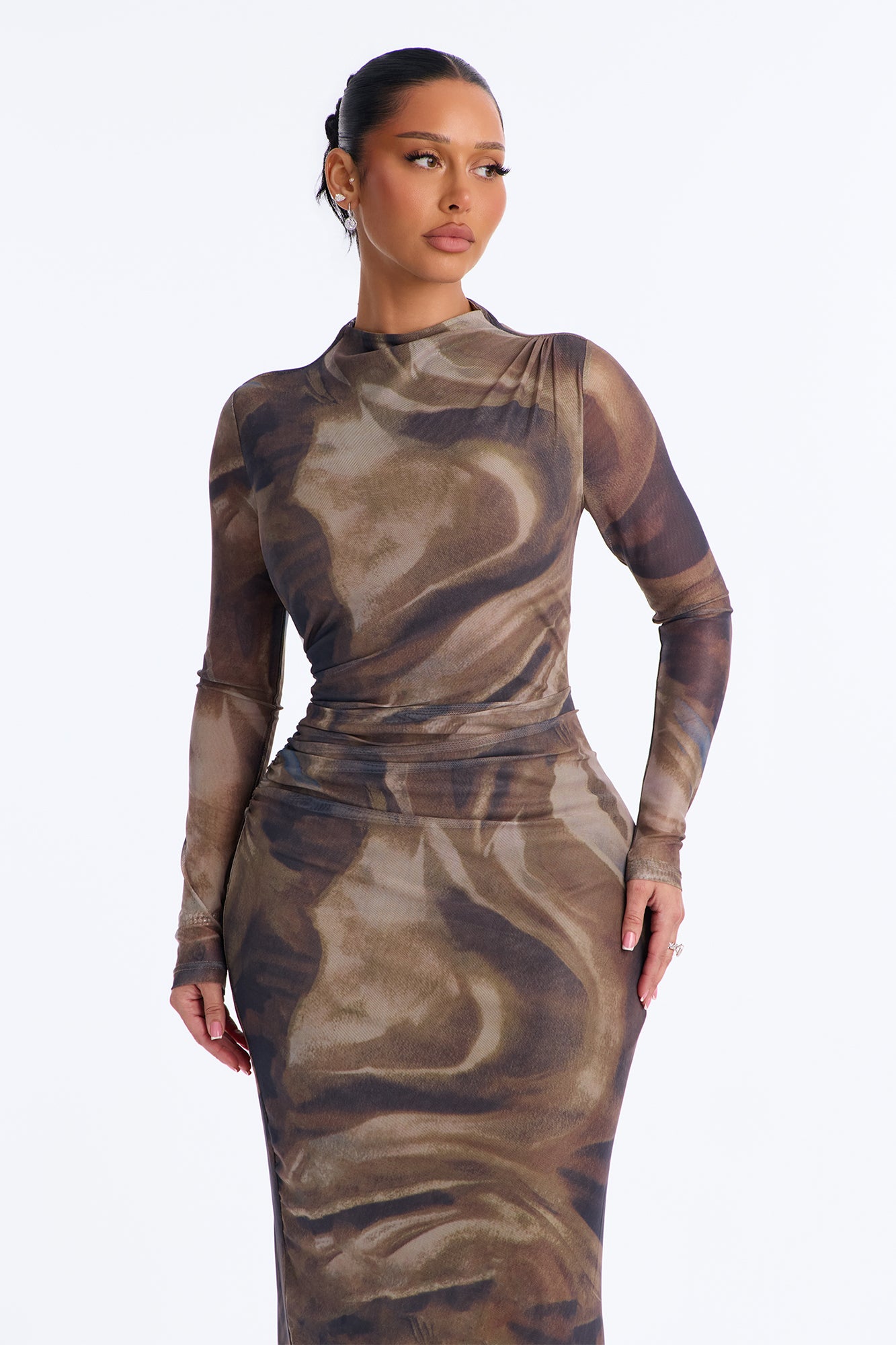 Jade Mesh Maxi Dress - Brown/combo