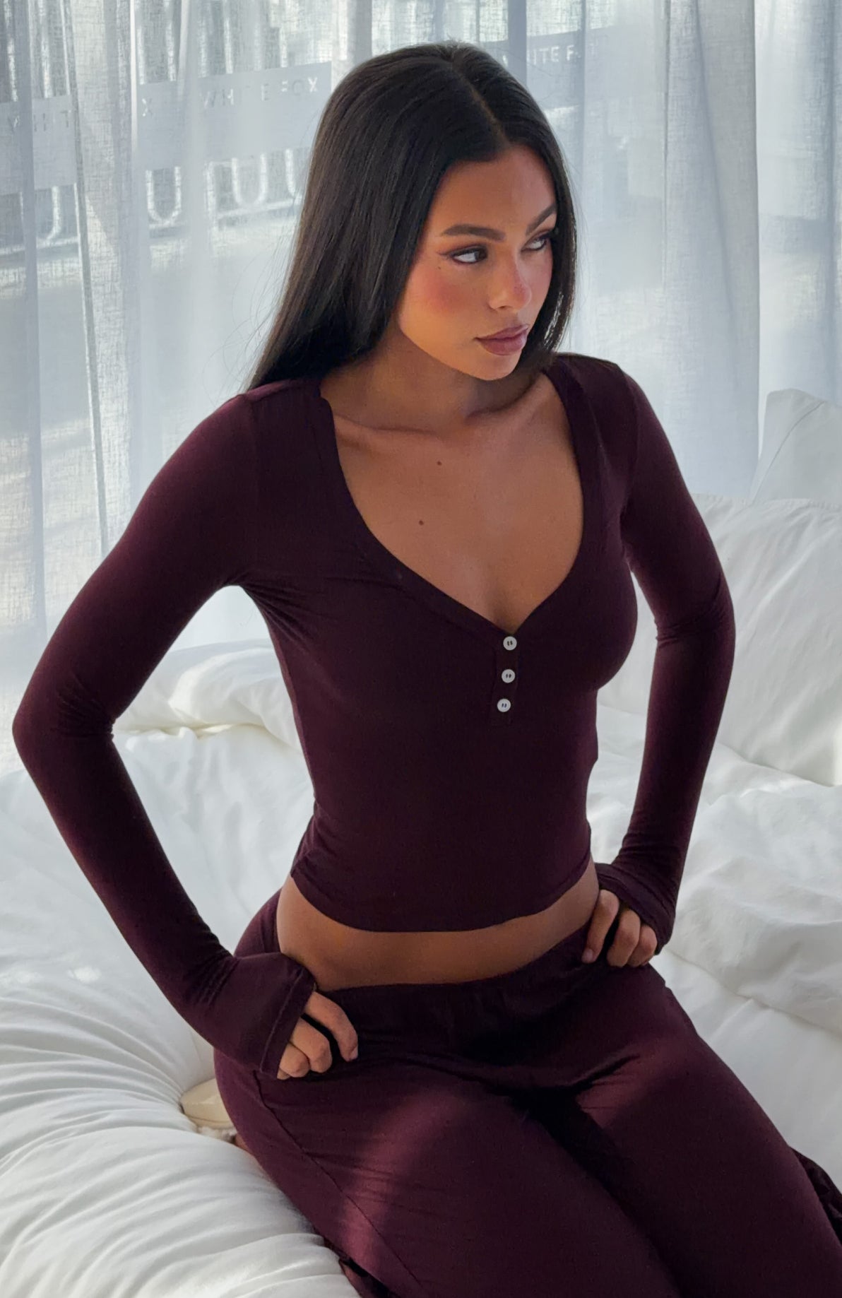Dreamy Button Up Long Sleeve Pyjama Top Plum