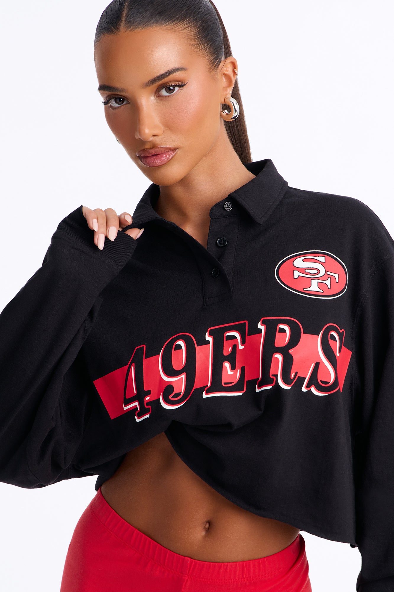 NFL San Francisco 49er's Cropped Polo - Black