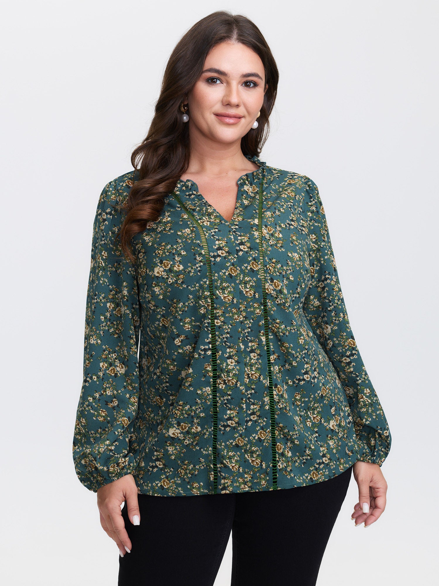 Floral Print Lace Trim Blouse