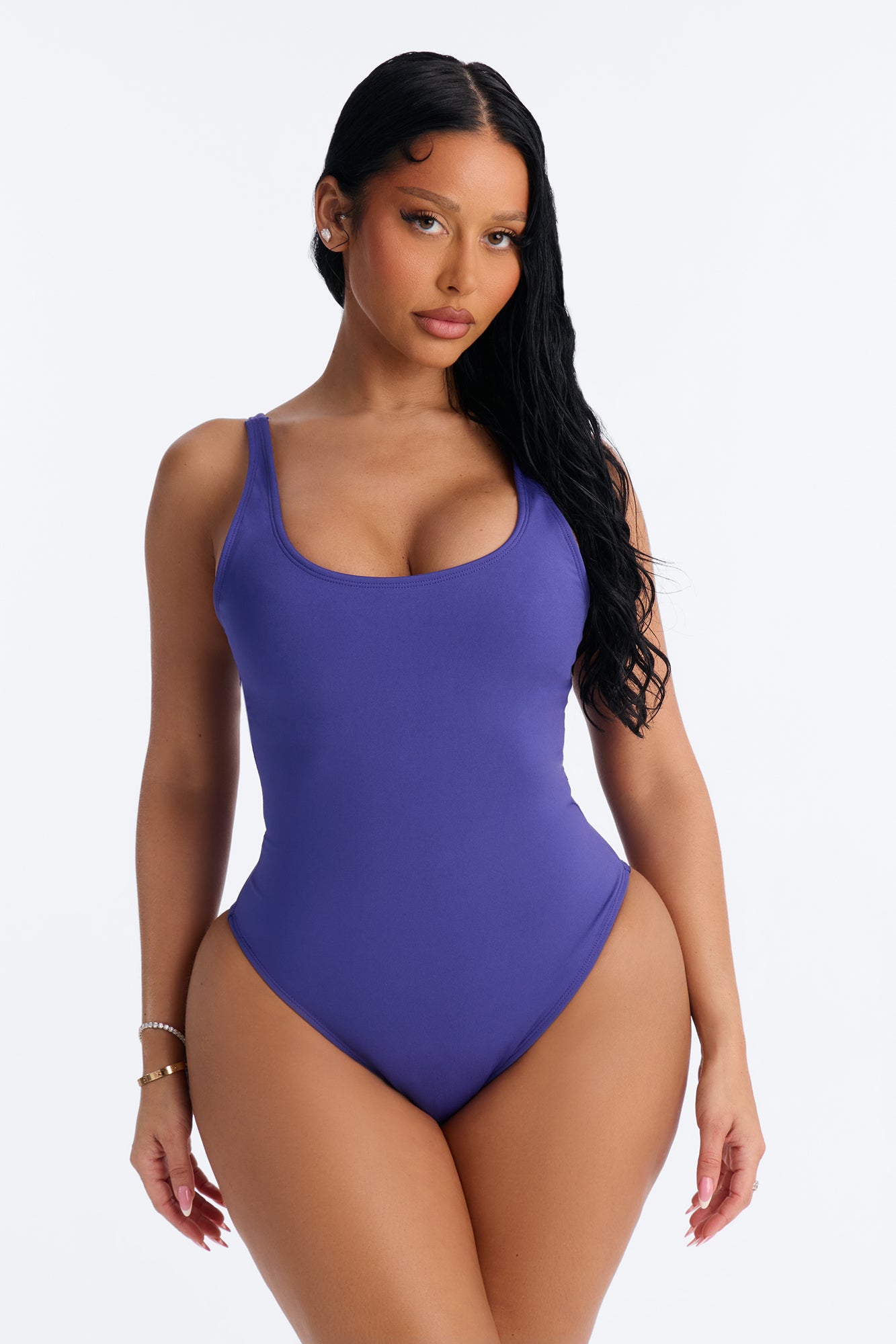 Delvina Snatched Sculpting 1 Piece Scoop Neck Swimsuit - Navy