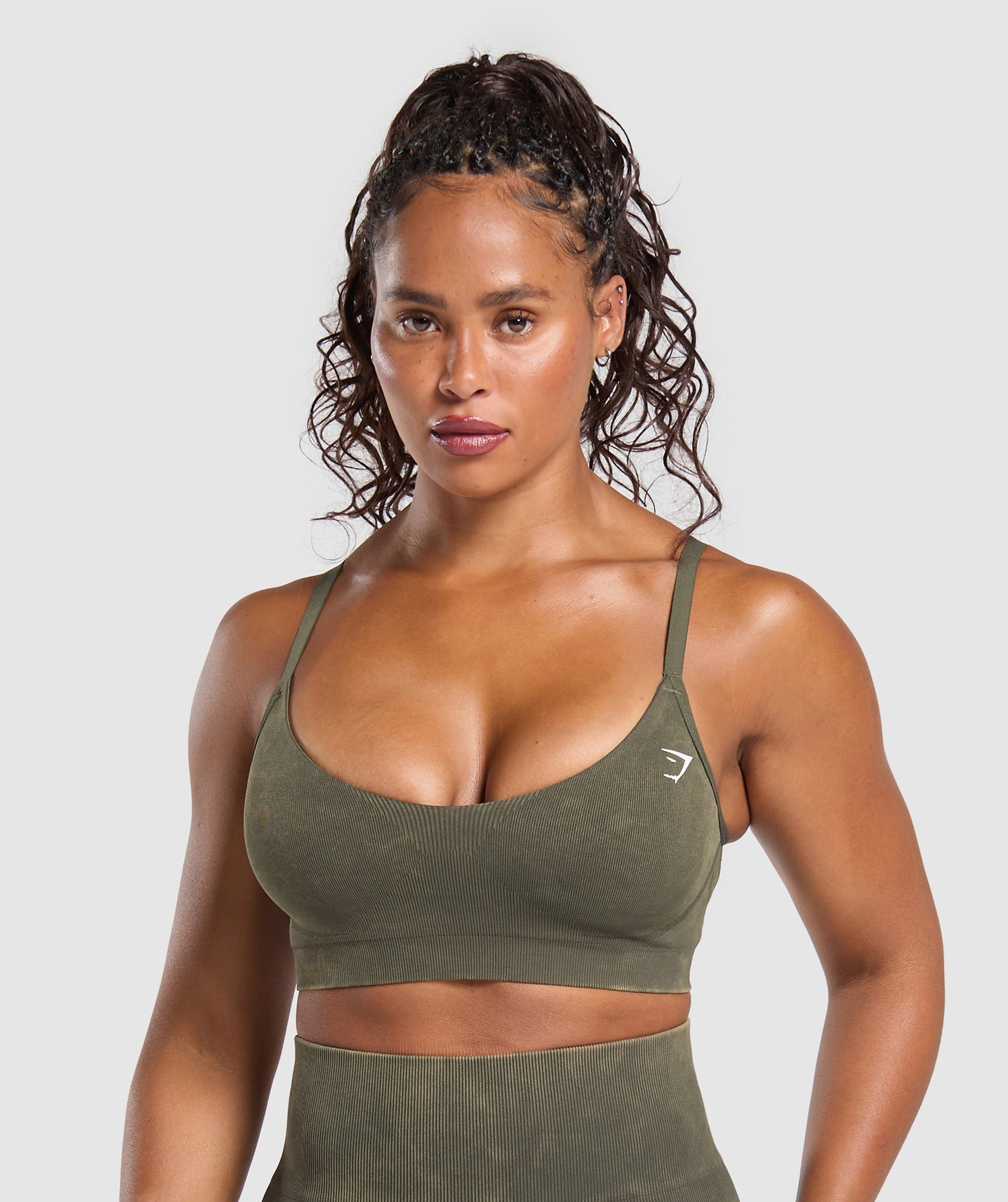 Gymshark Gains Seamless Washed Sports Bra - Strength Green/Wash
