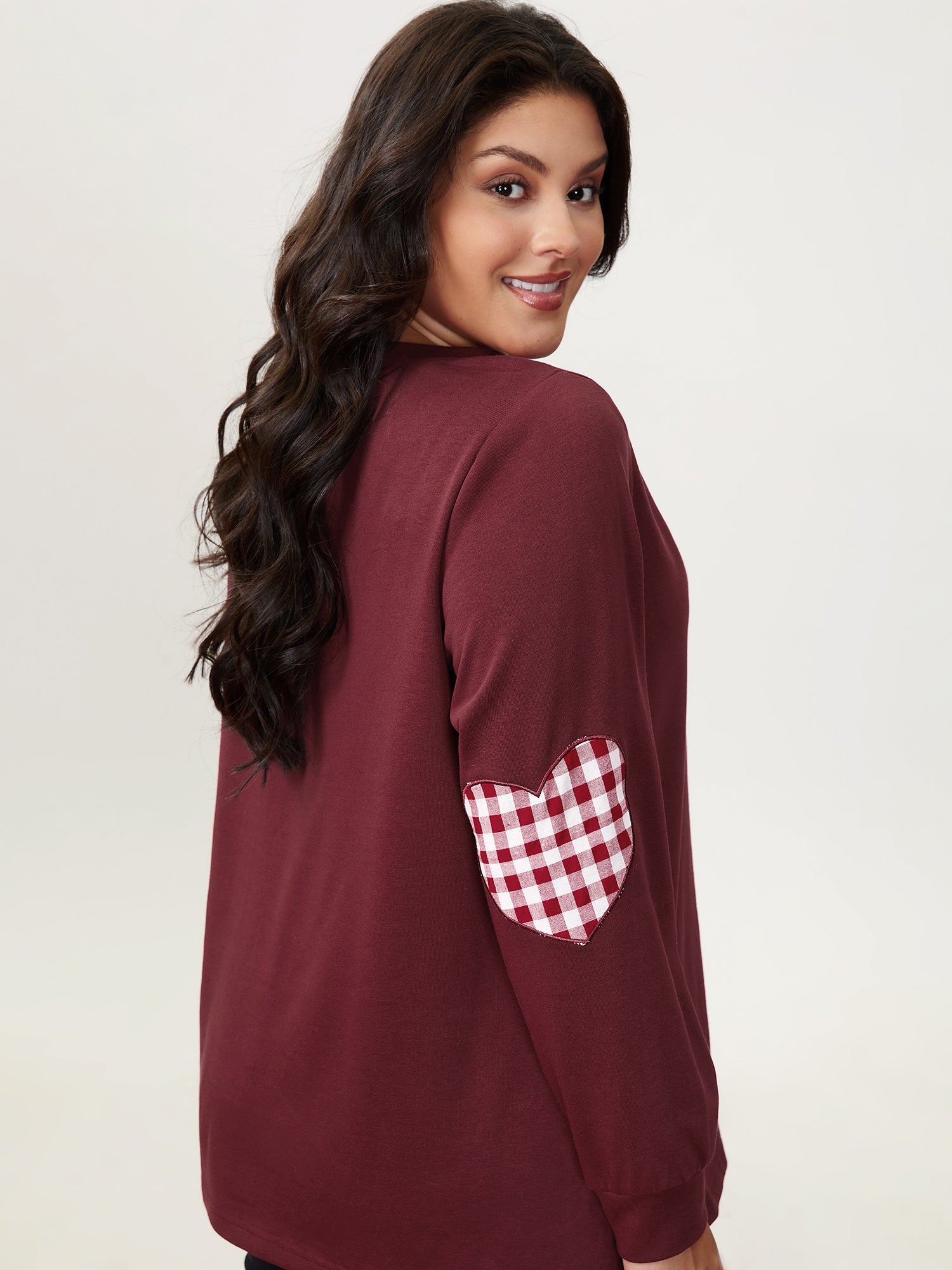 Gingham Heart Patch V-Neck Sweatshirt