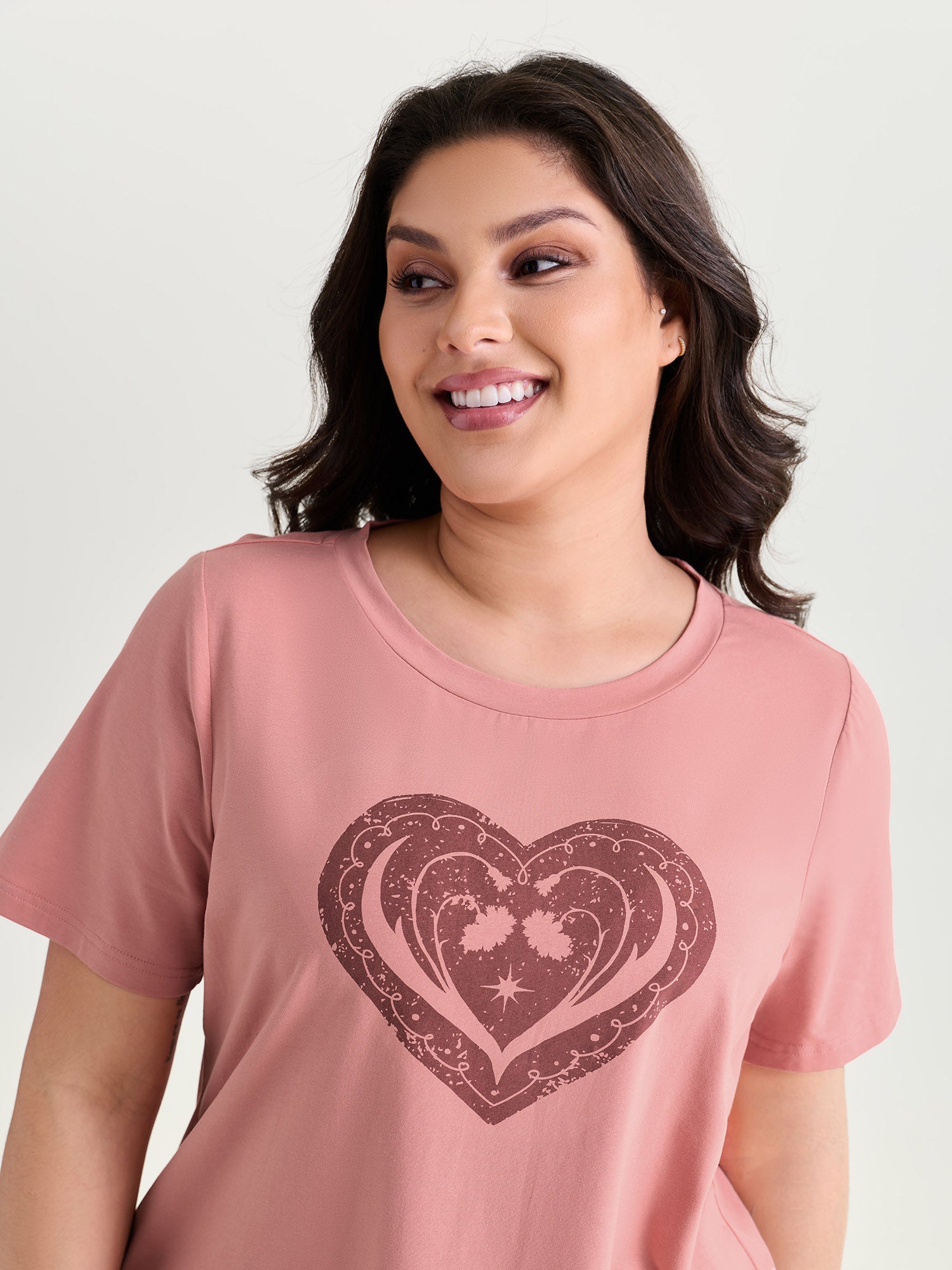 Cotton Stretchy Heart Print T-Shirt