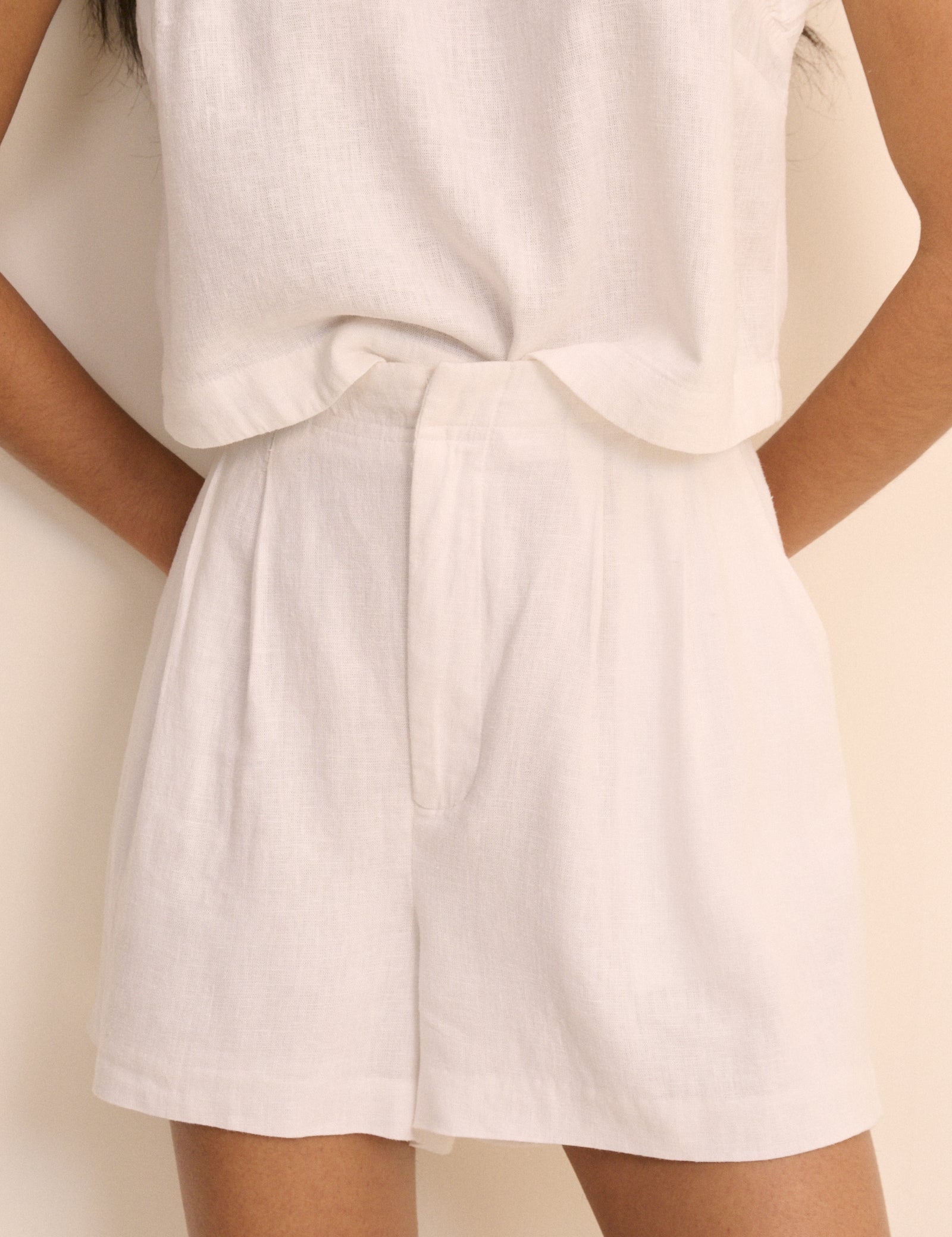 White Linen-Rich Shorts