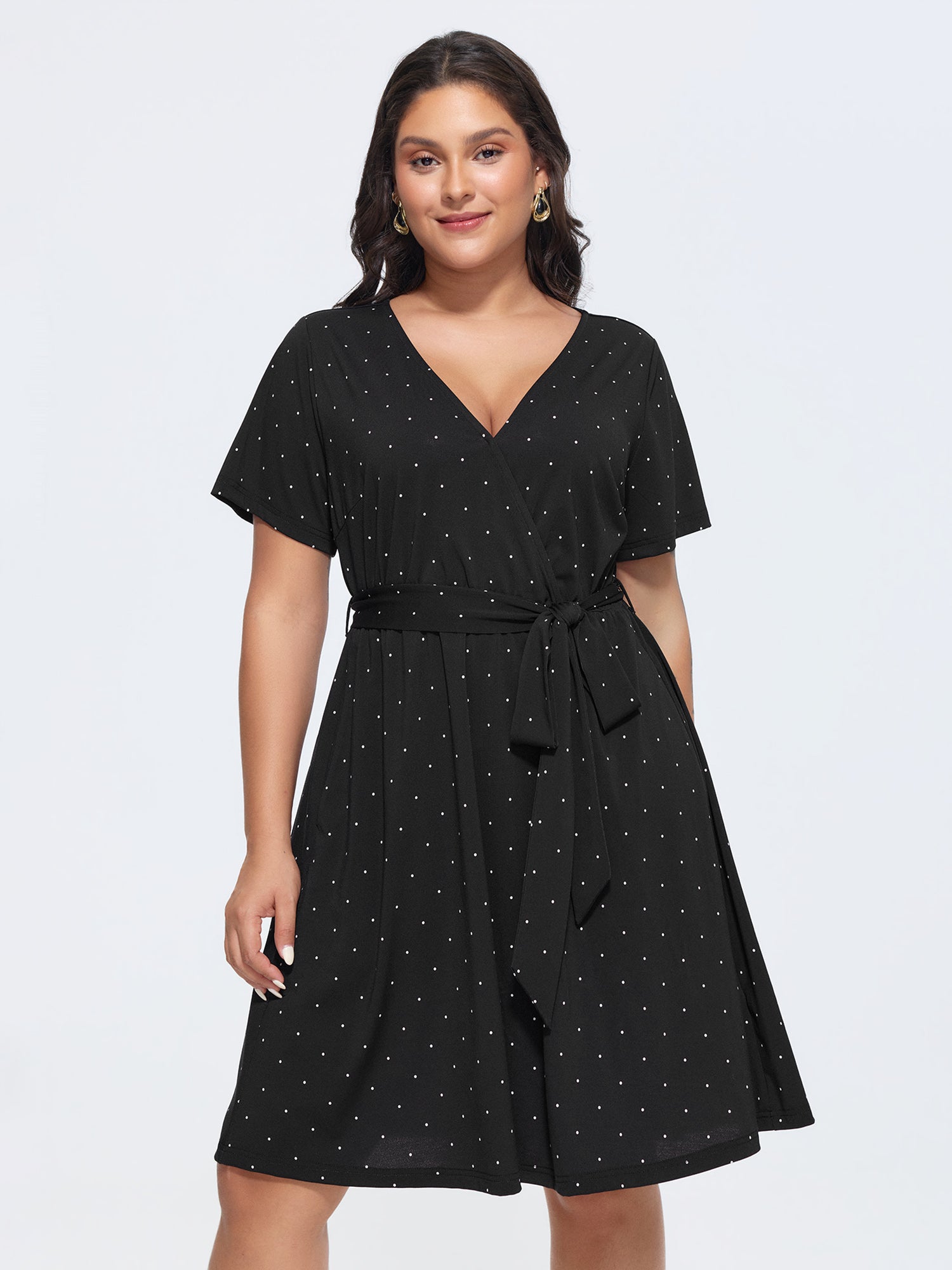 Stretchy Dot Print Side-Tie Mini Dress