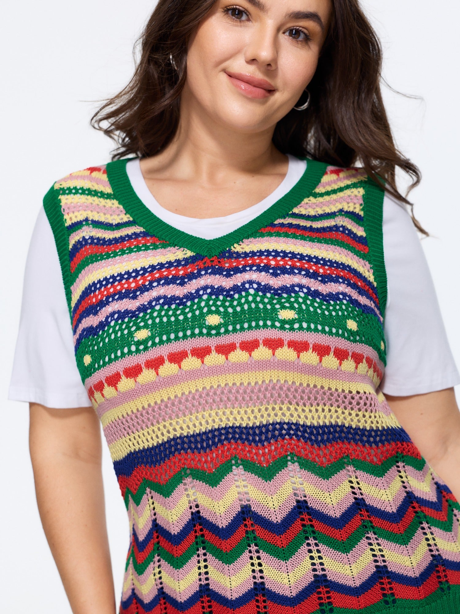 Colorful Stripe Chevron Crochet Sweater Vest