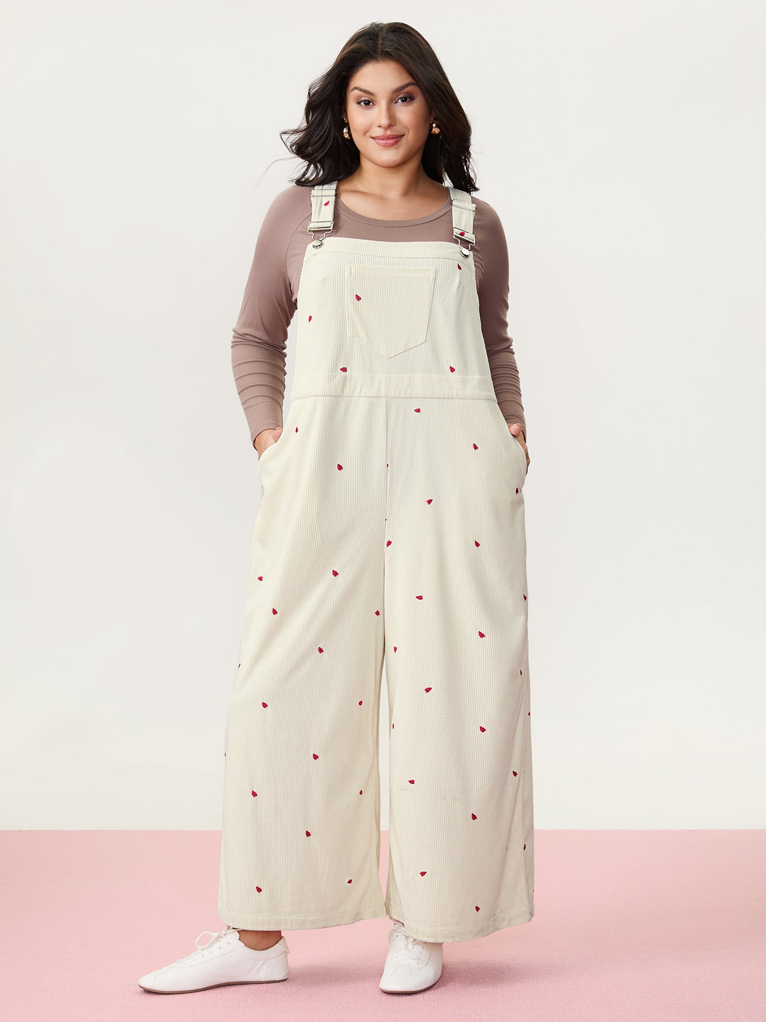 Tiny Heart Embroidery Overall Straps Jumpsuit