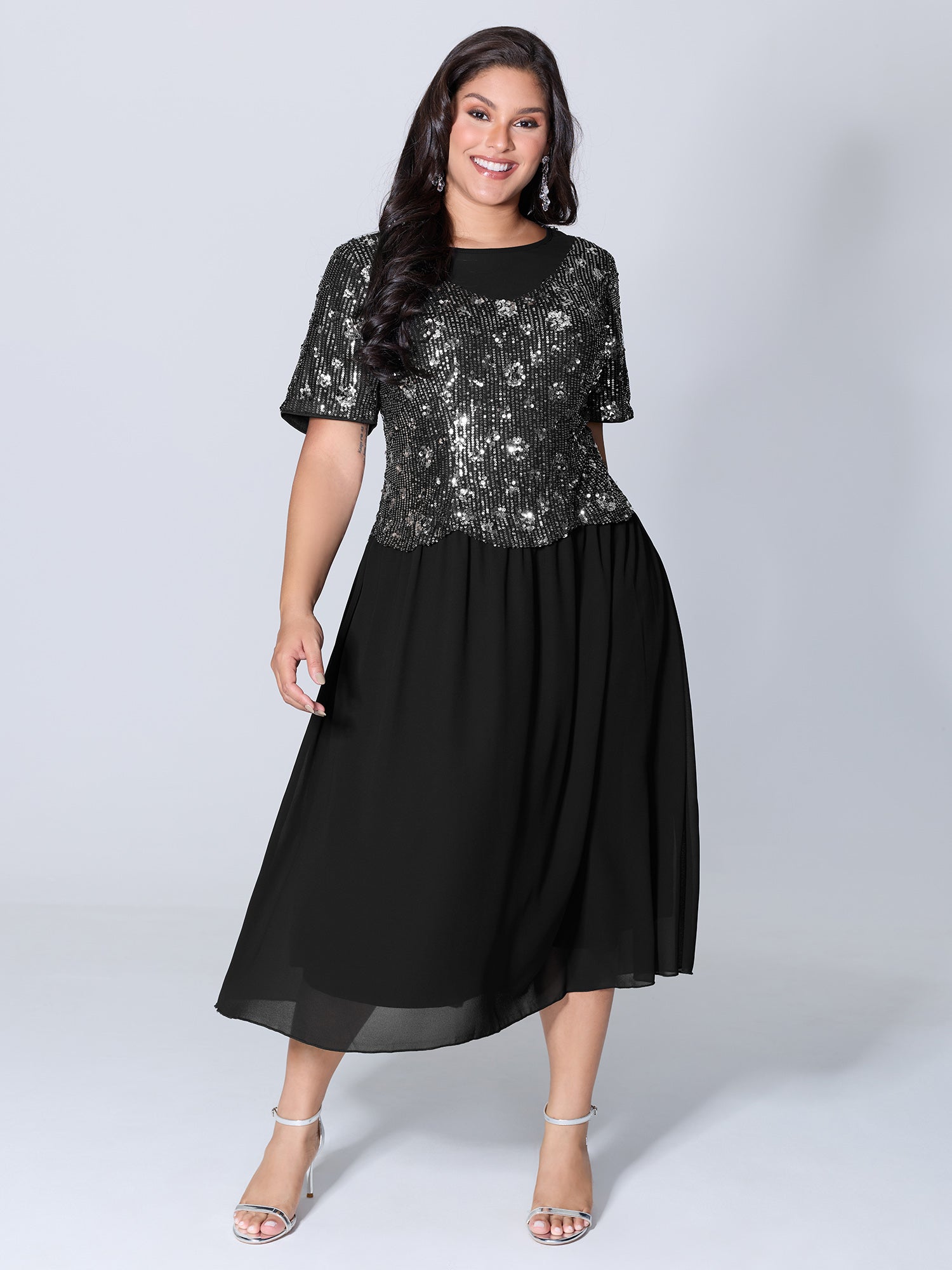 Sparkly 2-In-1 Color Contrast Midi Dress