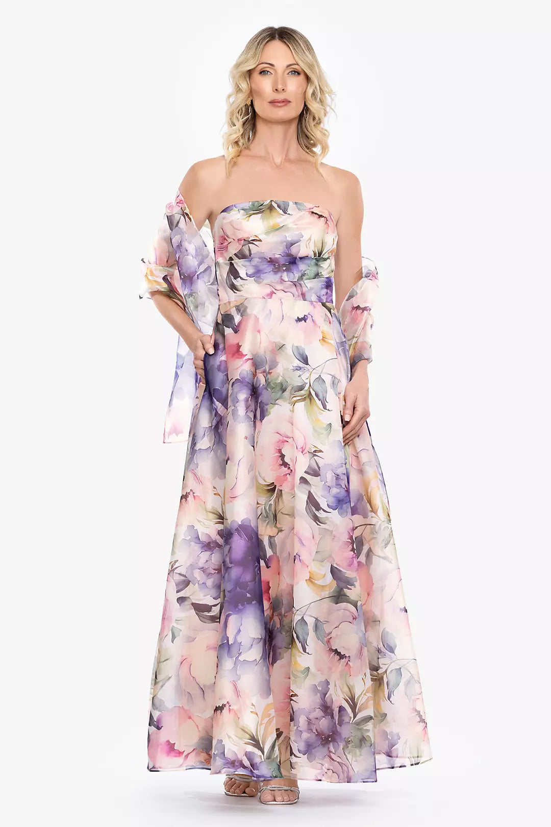 Organza Floral A-Line Dress with Matching Wrap
