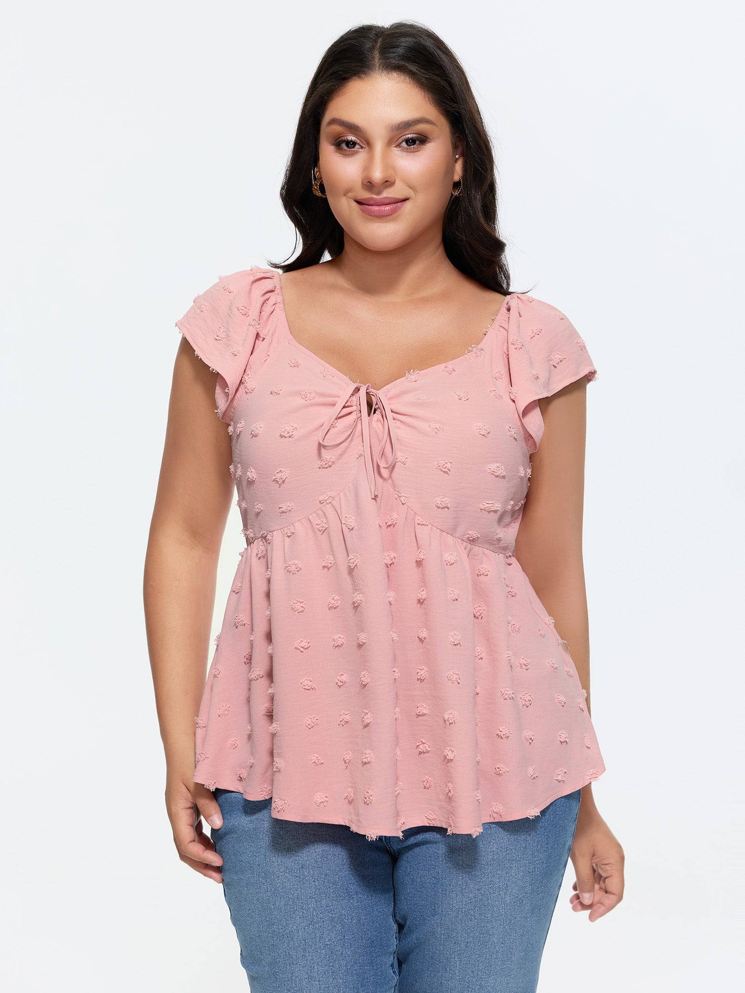 Ruffled Sleeve Adjustable Ruched Bodice Blouse