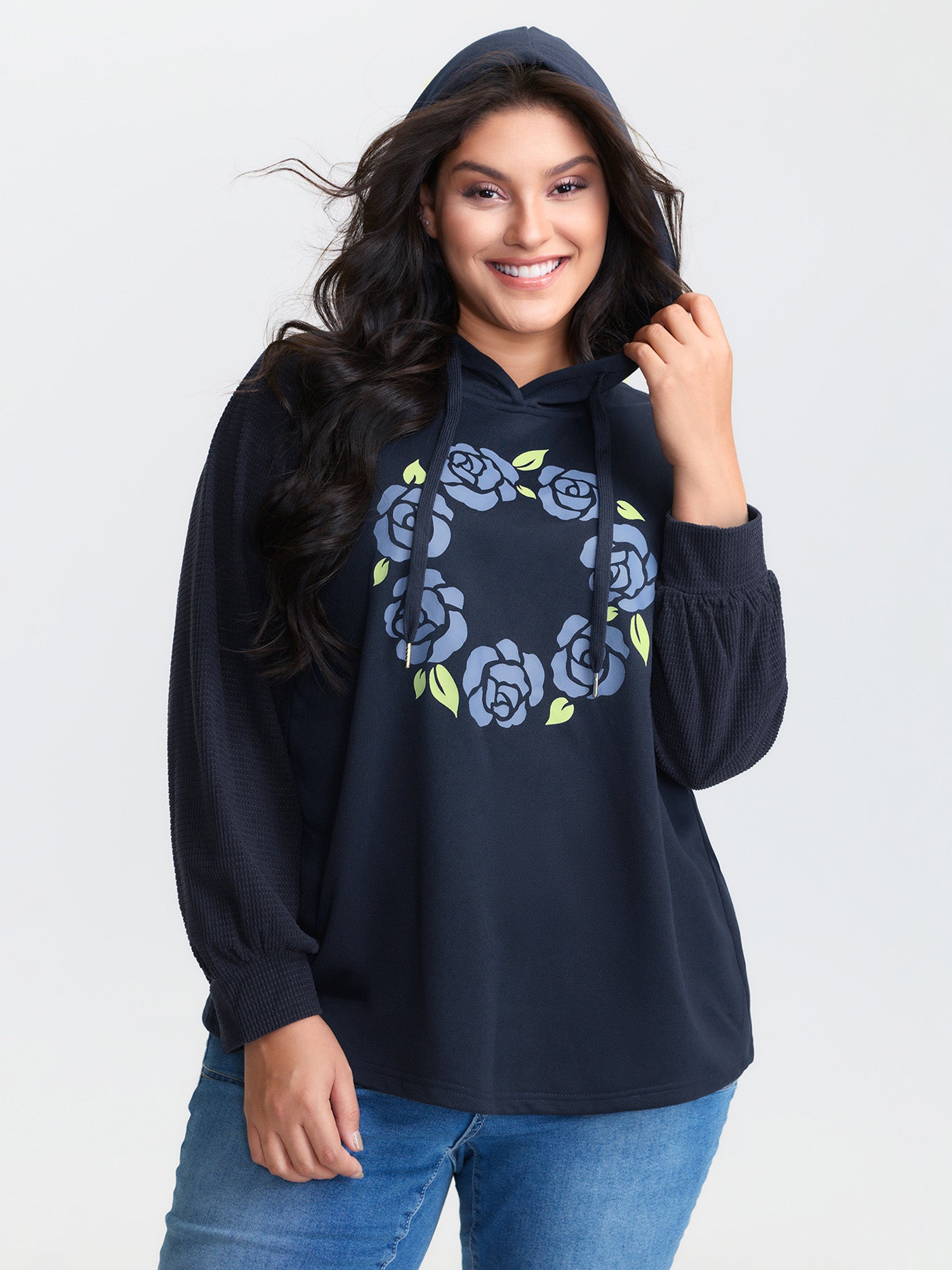 Floral Textured Spliced Hoodie