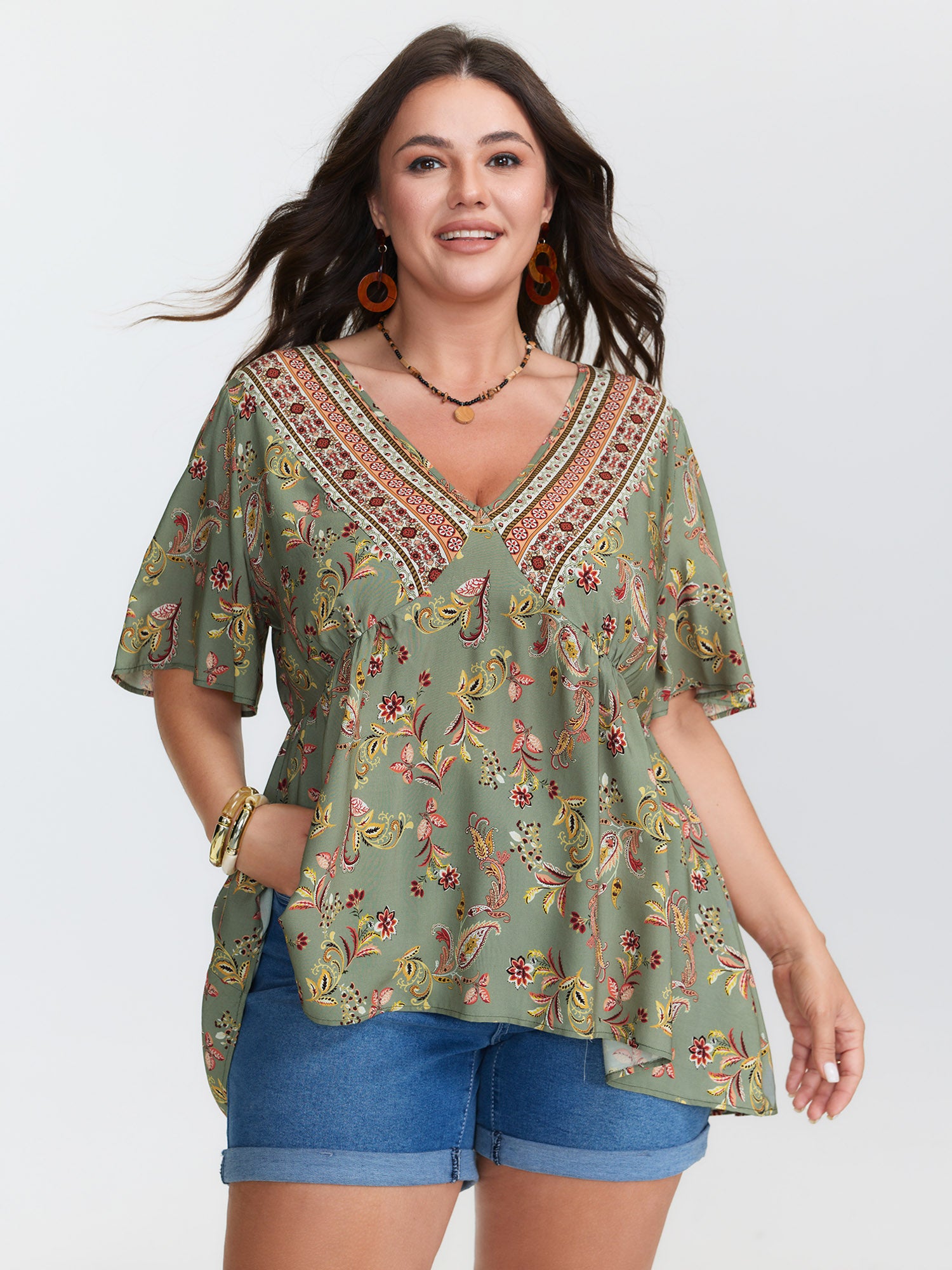 Breezy Floral Print Stretchy Waist Blouse