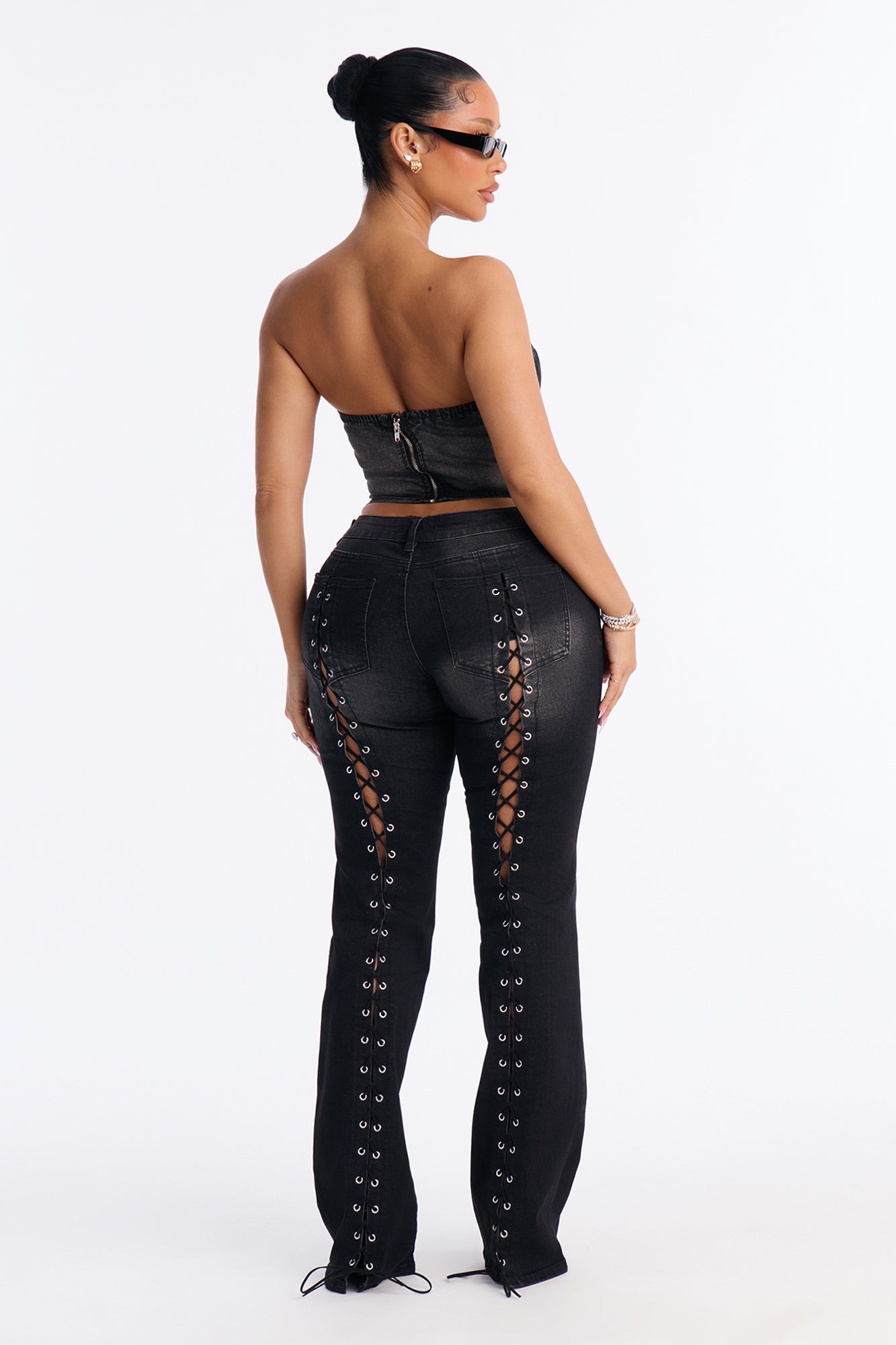 Laced In Luck Denim Pant Set - Black Wash