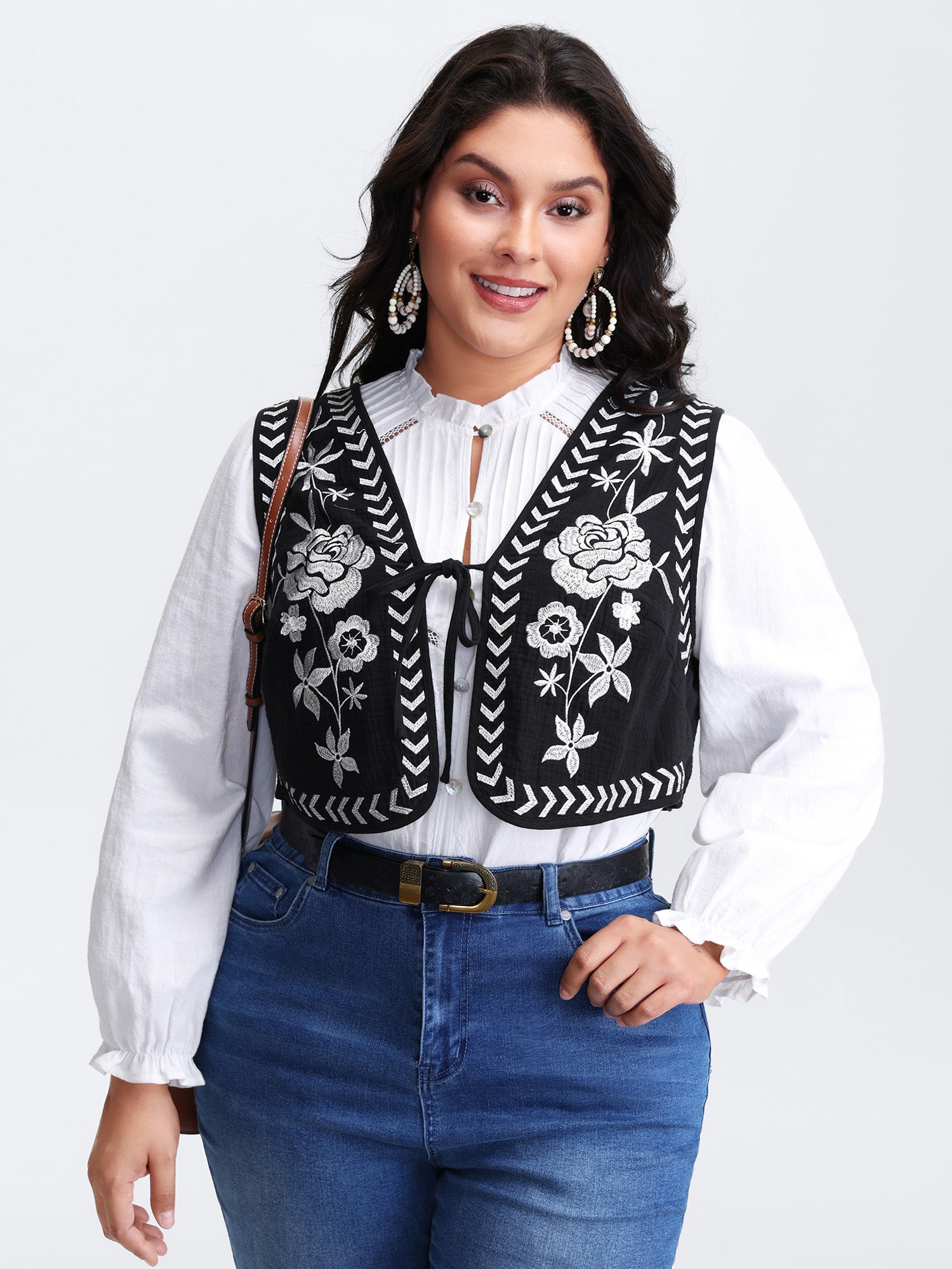 Pure Cotton Textured Embroidered Tie Vest